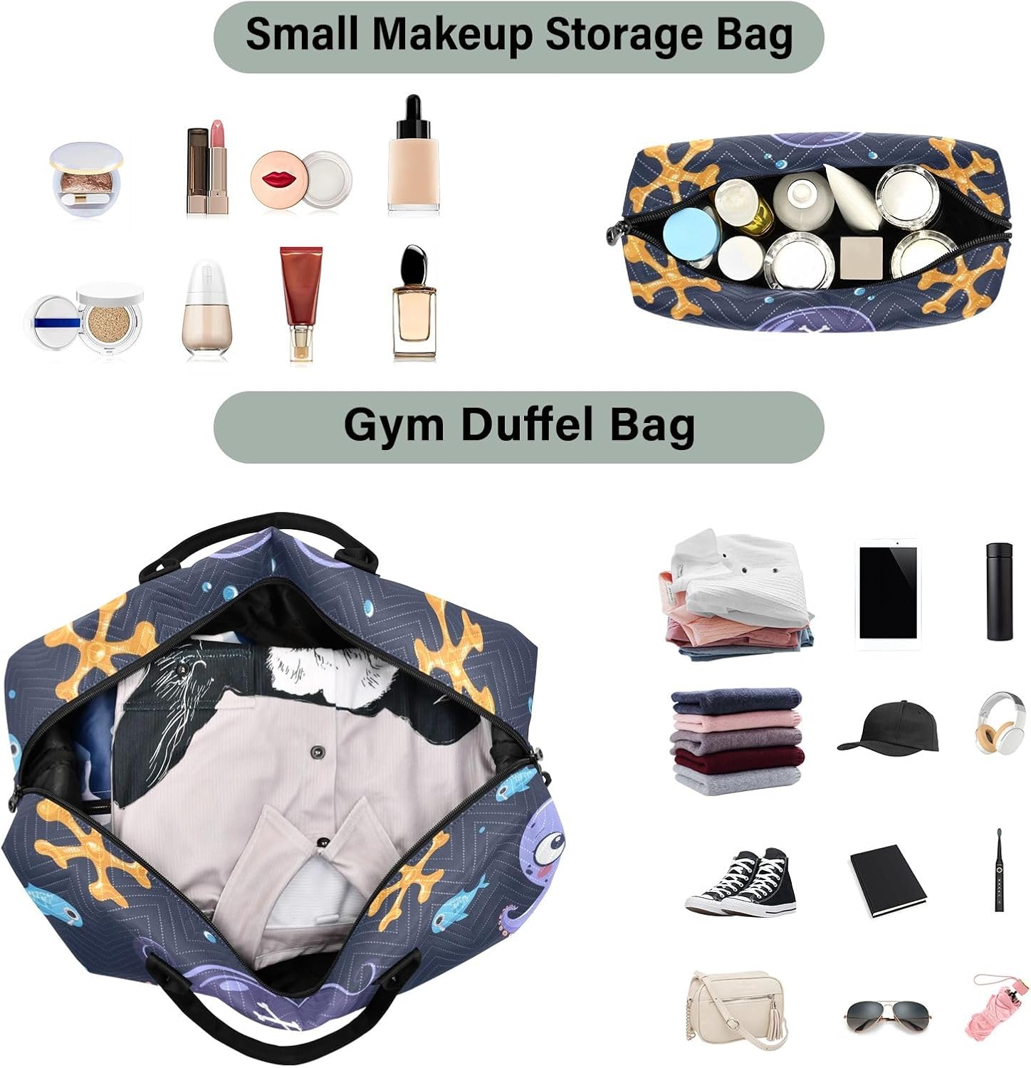 Travel Duffle Bag, Purple Octopus Gym Bag with Storage Bag Weekender Overnight Bag for Men Women Trip Sports Yoga
