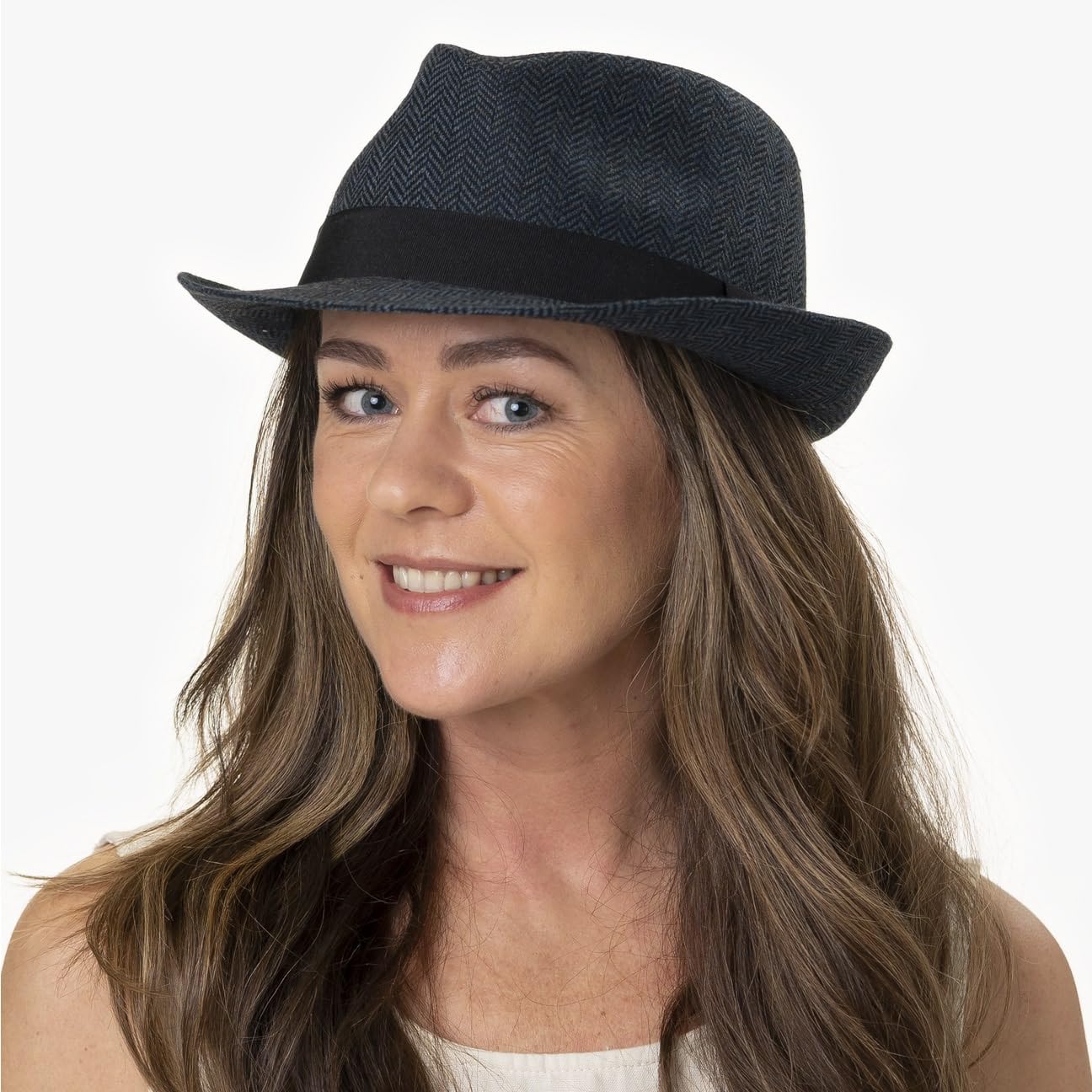 Lipodo Classic Trilby Hut Fischgratmuster Ripsband Damen und Herren Sommer Winter