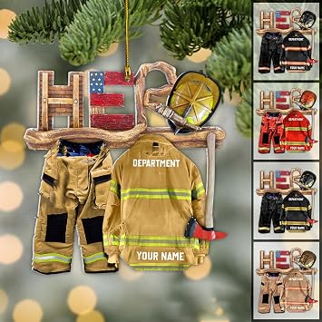 Personalized Fireman Hero Shaped Acrylic Ornament, Custom Firefighter Gift for Christmas Tree