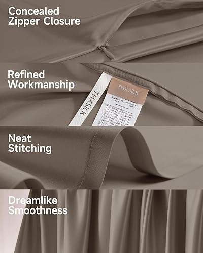 Miniatura 6 de THXSILK Juego de sábanas de seda de 4 piezas, juego de sábanas de tamaño matrimonial, sábanas suaves y transpirables con 1 sábana encimera, 1 sábana