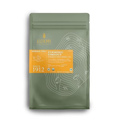 Luxmi Estates - Té de hierbas de cúrcuma Time-Out 50 bolsas de té (3.53 onzas), té de hierbas orgánico certificado por USDA, con cúrcuma orgánica, Luxmi Estates - Té de hierbas de cúrcuma Time-Out 50 bolsas de té (3.53 onzas), té de hierbas orgánico certificado por USDA, con cúrcuma orgánica,