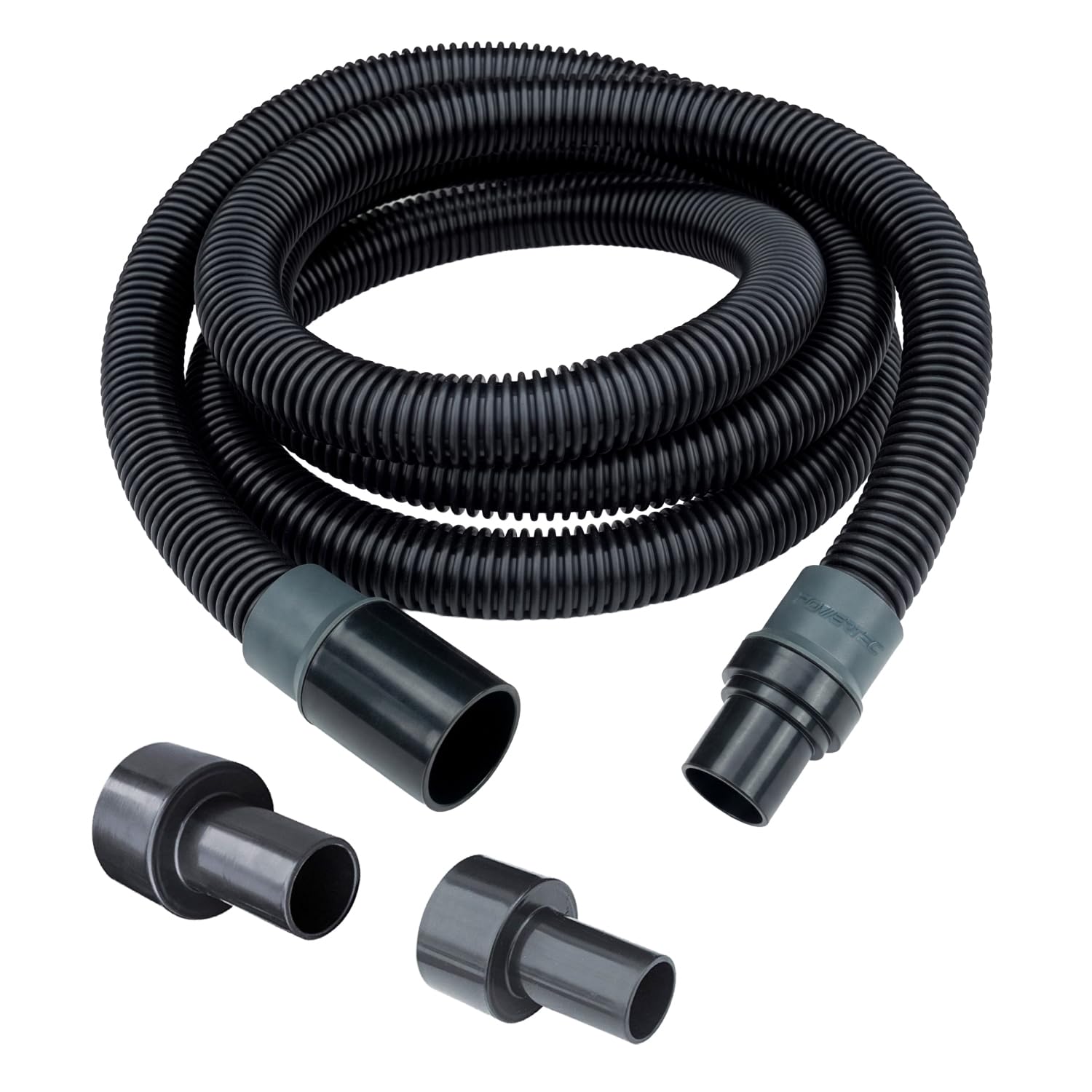 POWERTEC 70175 3 m Staubsammelschlauch-Set mit 5 Armaturen für Holzbearbeitung, Elektrowerkzeuge, Heim- und Nass-/Trockensauger, Schwarz