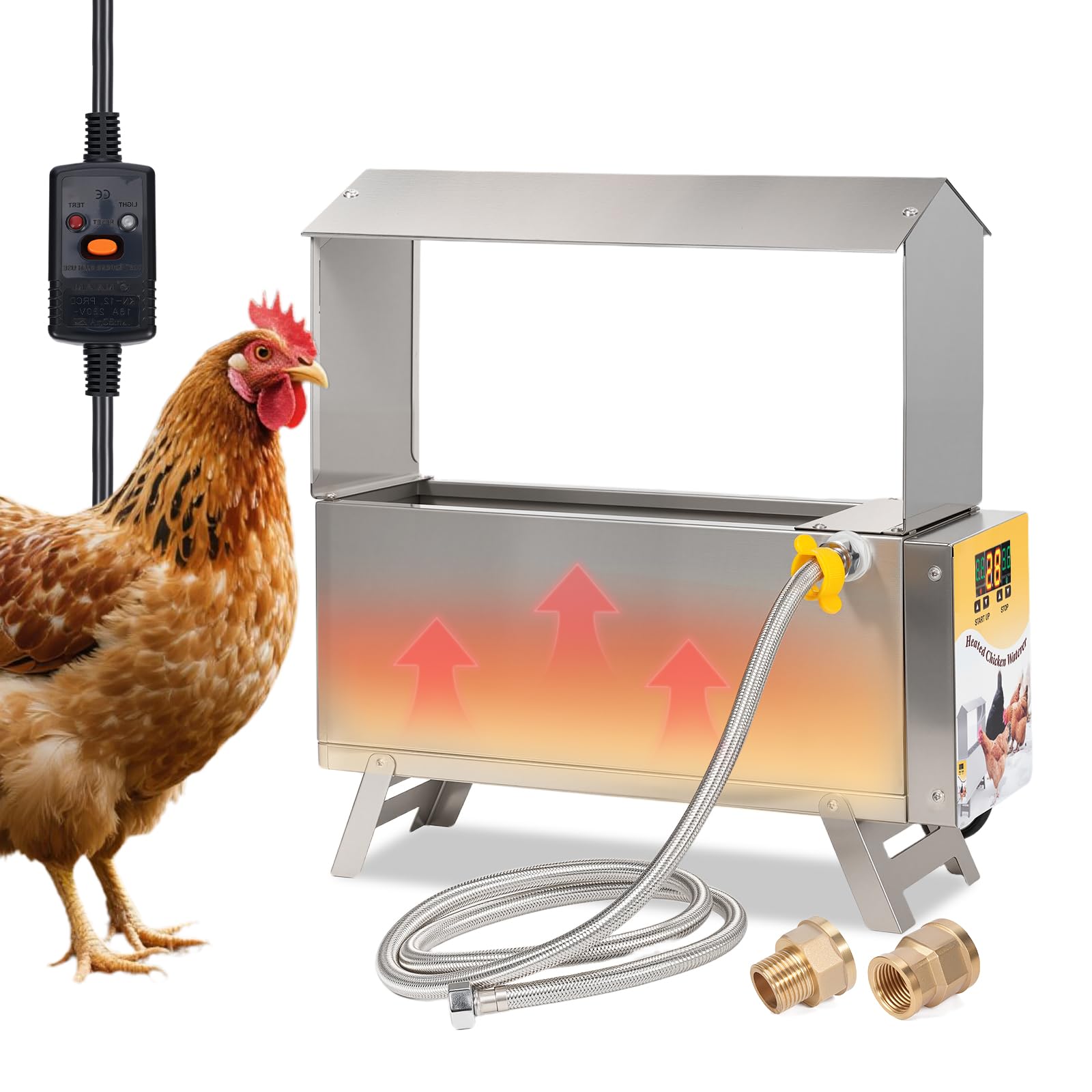 Beberera Calefactada Para Pollos,De Acero Inoxidable De 9 Litros Para Aves De Corral, Beberera Para Pollos Para Invierno, Calefactor Para Beberera AutomáTica Para