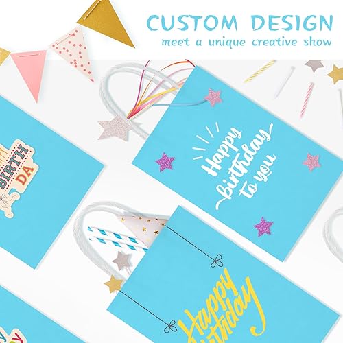 Miniatura 3 de Paquete de 100 bolsas de papel pequeñas de color azul claro con asas a granel, bolsas de papel de regalo, 5.25 x 3.25 x 8.25 pulgadas, papel de