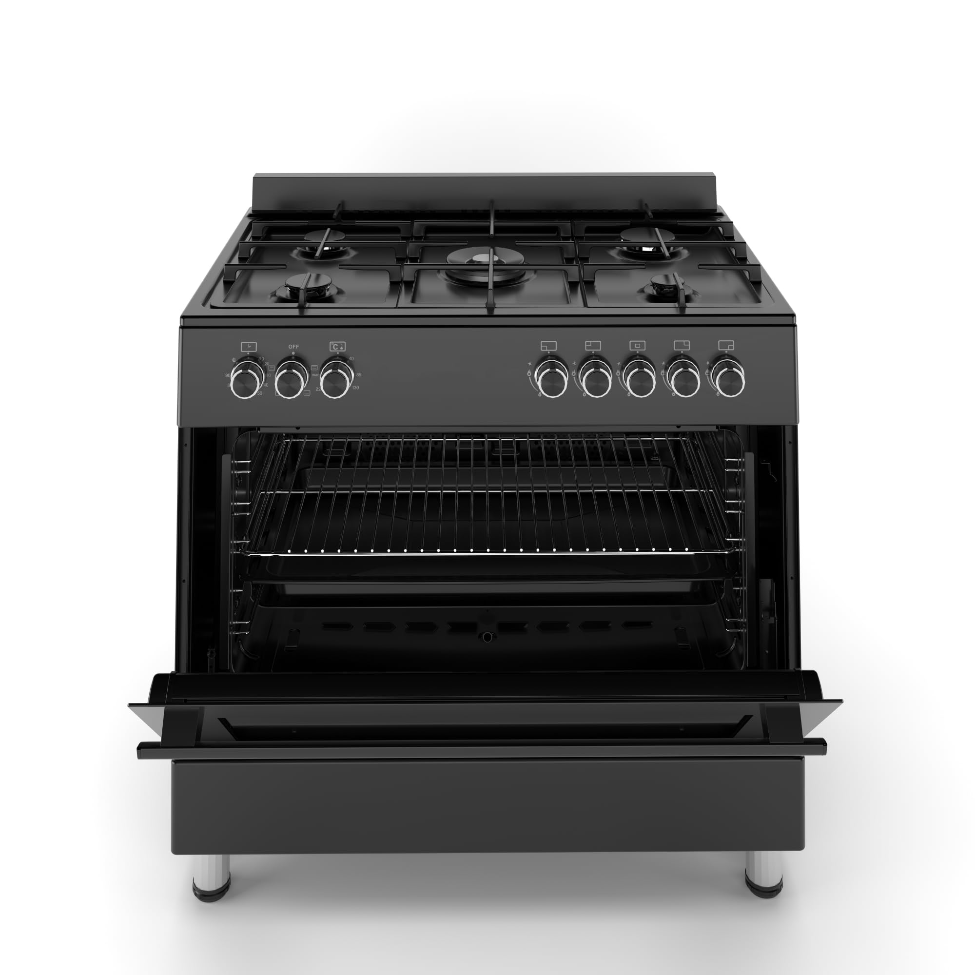 HYE Cooker - Gas Cooker, Versatile 5 Burner Gas Hob, Electric Oven, Smart Digital Controls, 90cm Width, Freestanding Design, Matte Black, Perfect For Busy Family Kitchens & Larger Homes - C01FS90G18 — view 3