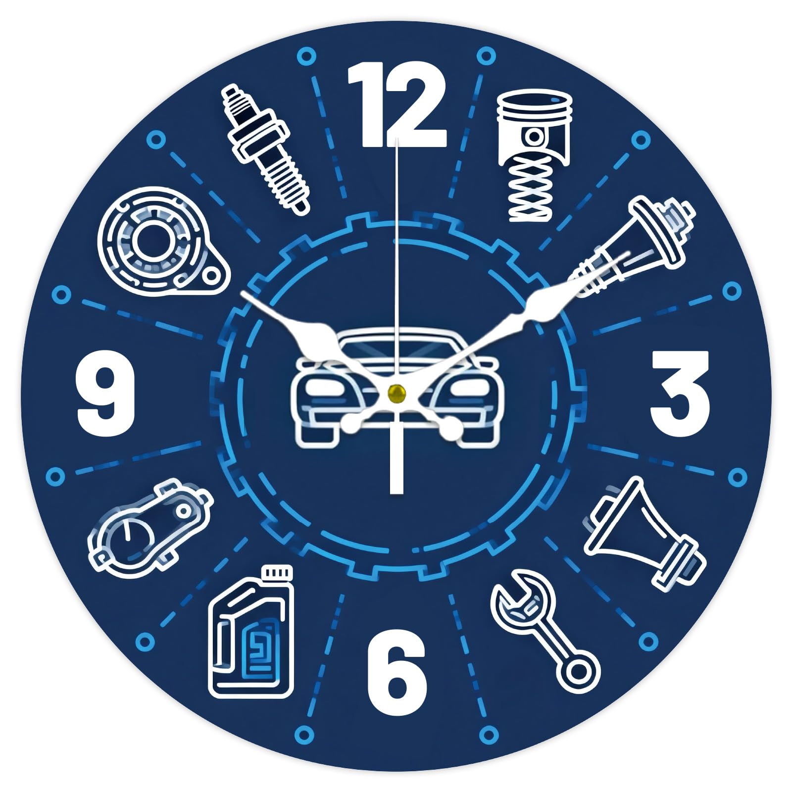 CONCHLERY 12 Inch Car Tools Numbers Pattern Round Wall Clock Silent Non Ticking Decorative Clock, for Home Living Room Bedroom Kitchen Office Decor