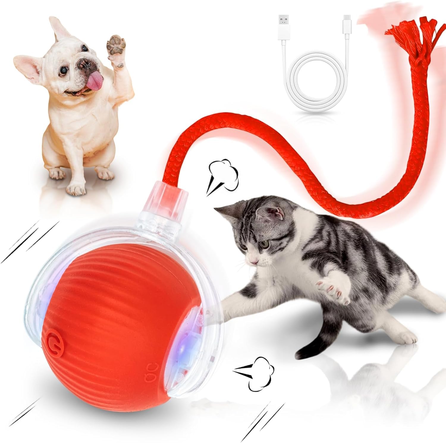 ELEGIBO Smart Rolling Cat Toy Ball – 360° Automatic Moving Pet Ball for Cats & Dogs, Fast Rolling on Carpet, Rechargeable Interactive Toy with LED Lights for Indoor Play (Multicolor)-image-6