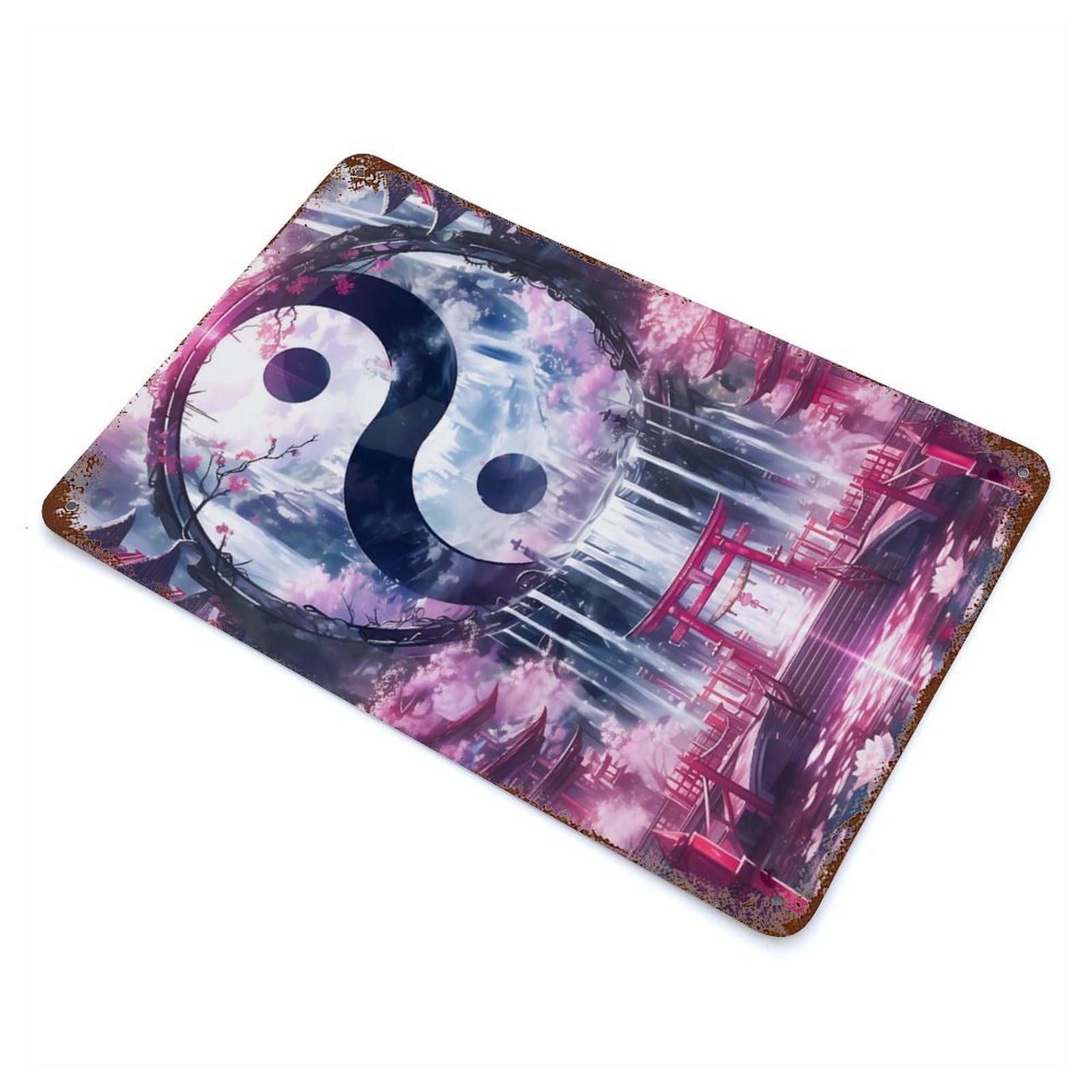 Yin And Yang Torii Gate Vintage Rust Metal Sign 11.8"x7.9", Retro Wall Decor for Garage, Pub Or Kitchen