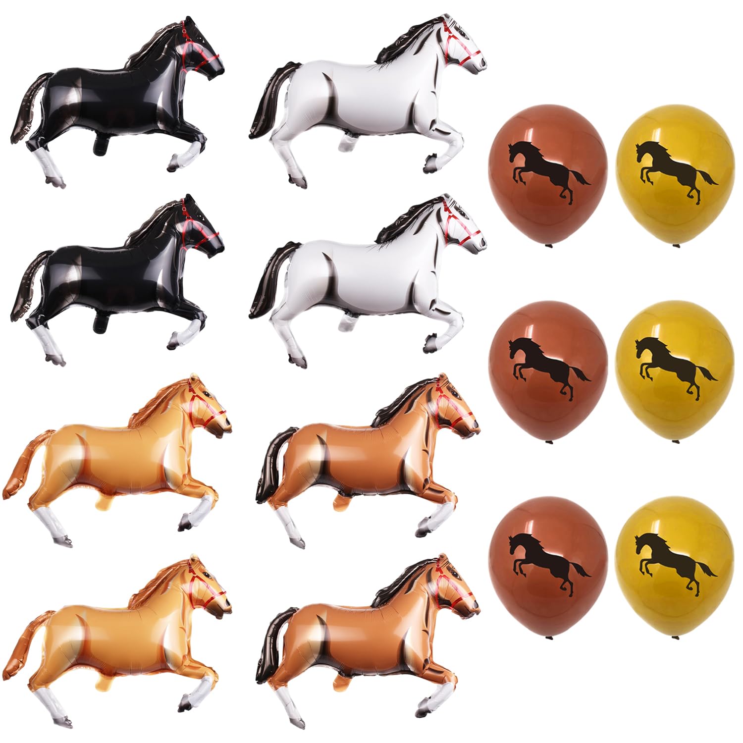 8 globos en forma de caballo, 6 globos redondos, globos de papel de aluminio en forma de caballo, globos gigantes, decoraciones para fiestas, perfectos para fiestas de cumpleaños, baby showers