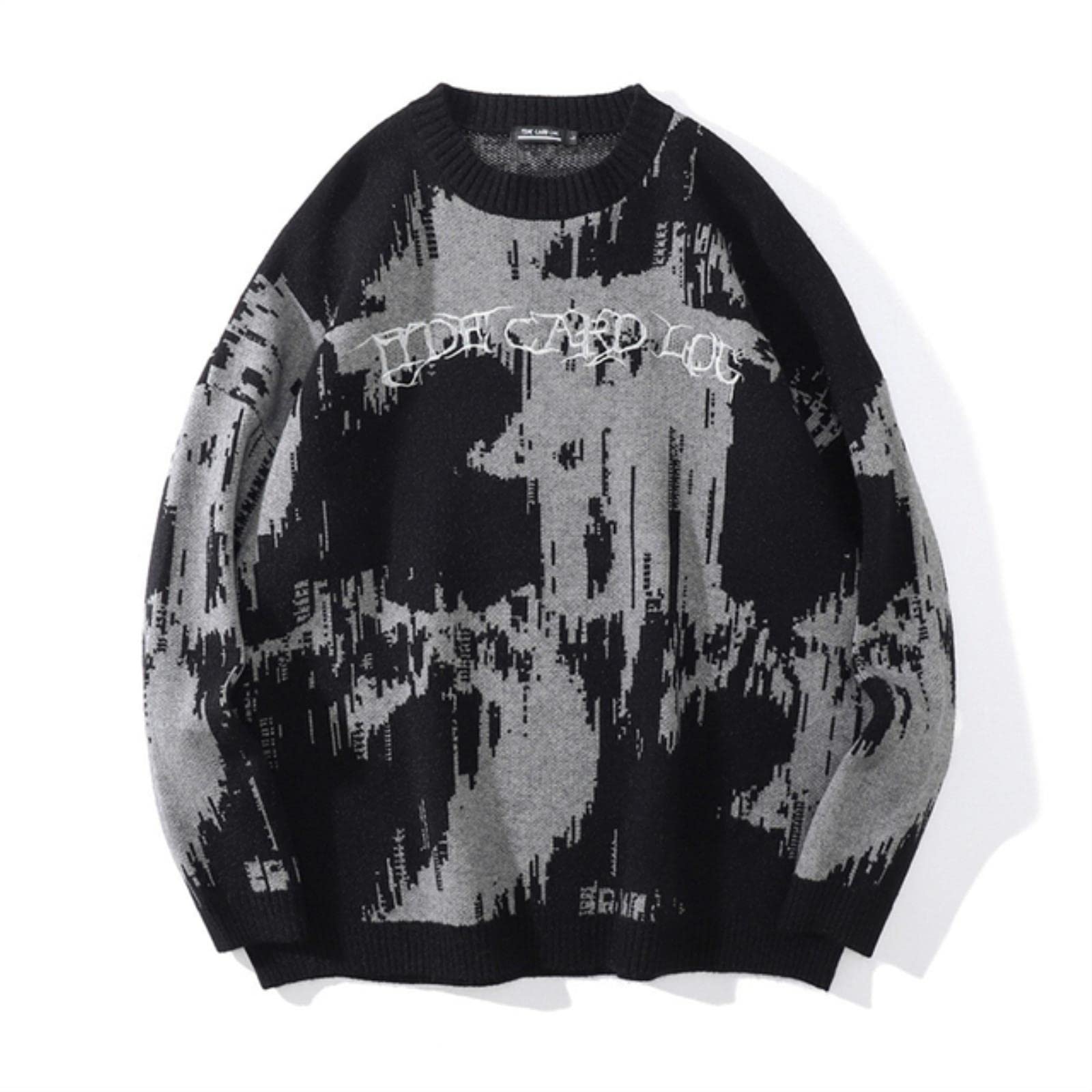 Piyax Women's Black Trend Personality Letter Tie-Dye Printed Sweater Men Autumn And Winter Punk Street All-Match Casual Sweater
