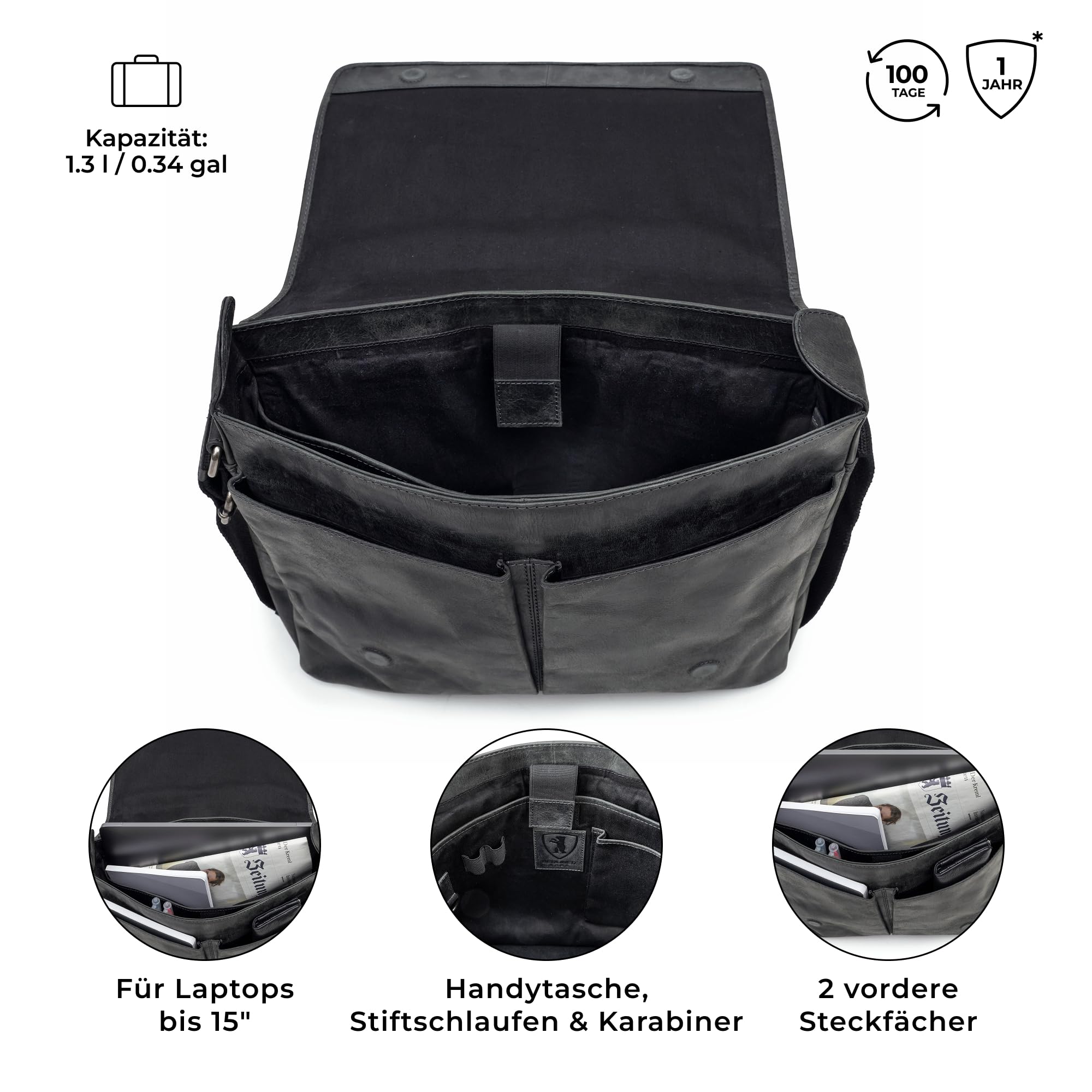 Berliner Bags Vintage Umhängetasche X-Berg, Messenger Bag aus Leder, Schultertasche für Damen und Herren