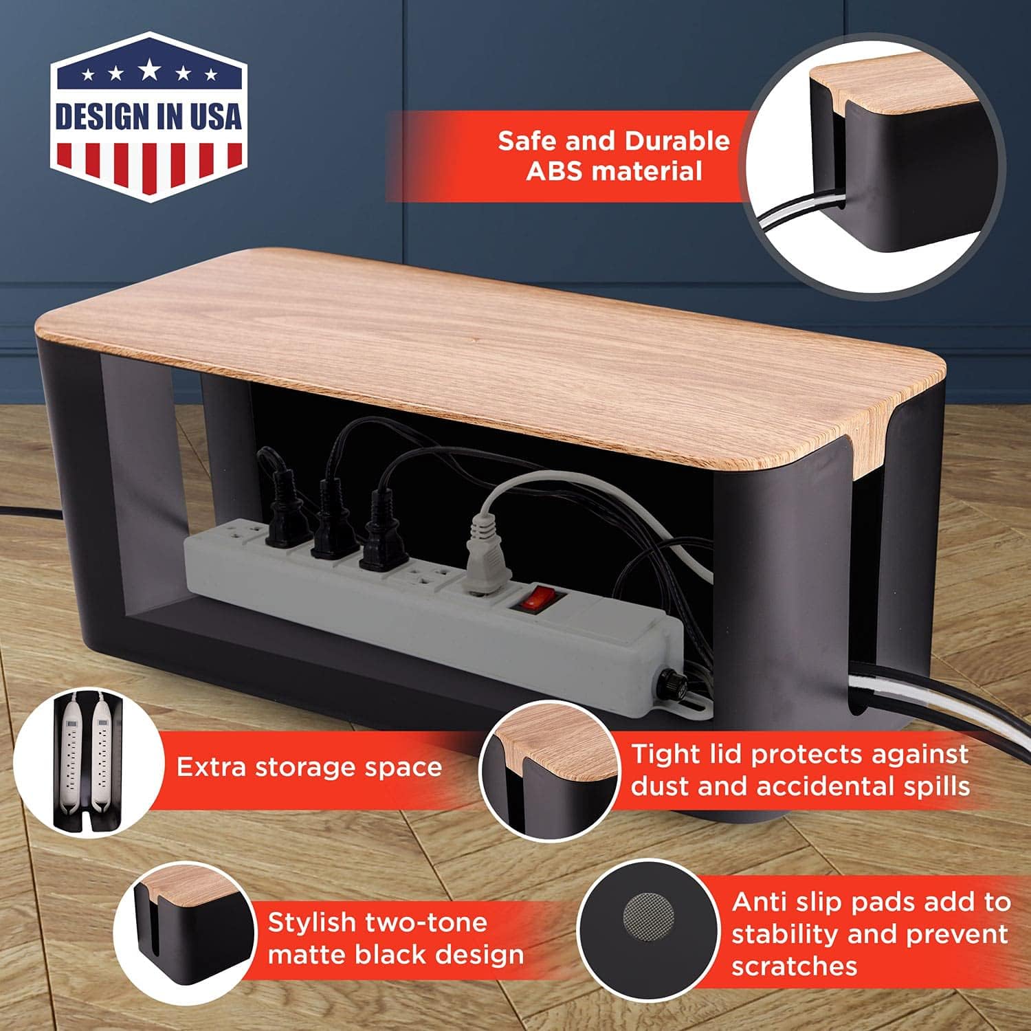 Exclusive Kenberrys Cable Management Box Set - Large & Medium Cable Organizer Box to Hide Wires & Power Strips | Desk Computer Cord Organizer Box | Cable Storage | Cord Box Hider | for Home & Office [Set of 2]