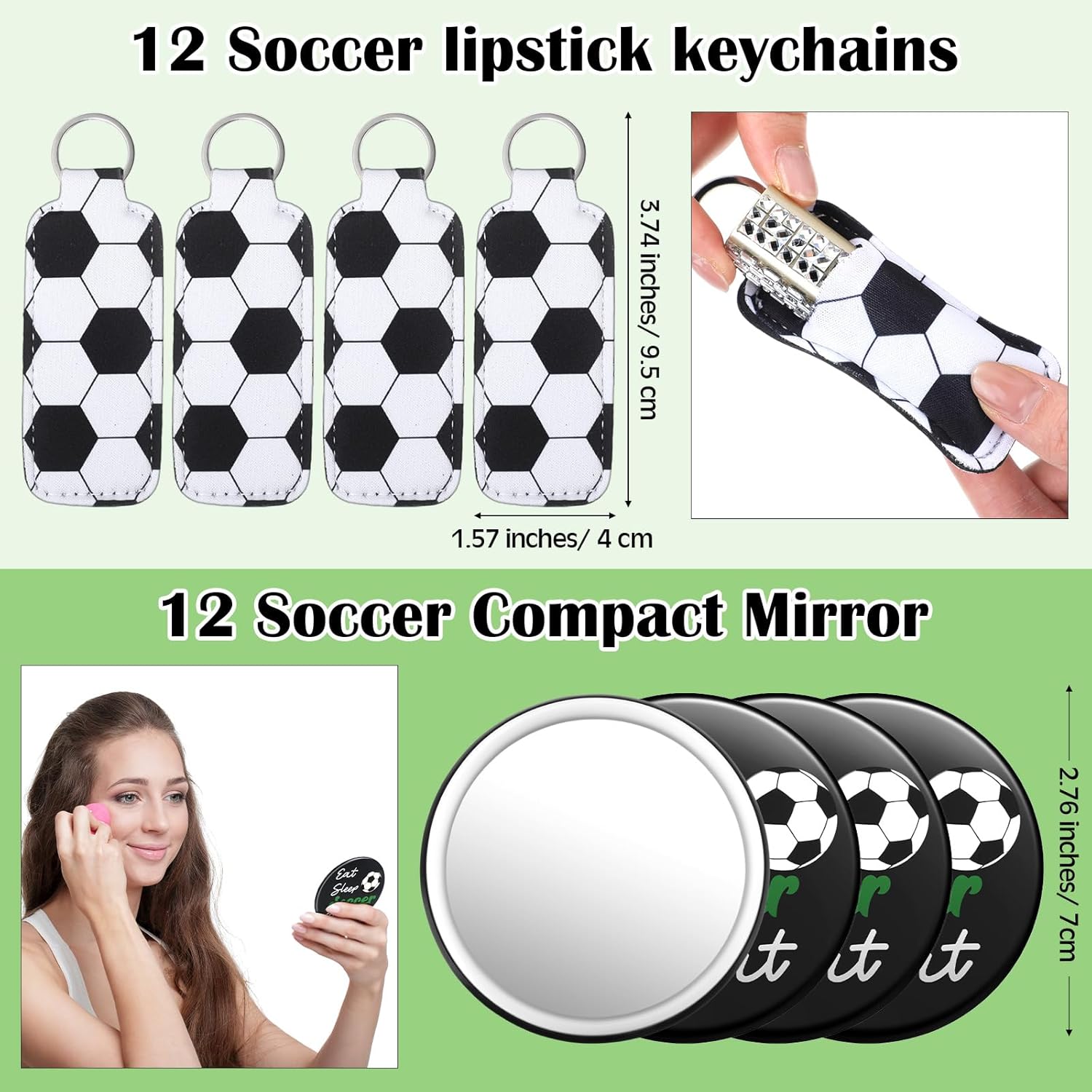 48 Pcs Soccer party accessorys Team Gifts with Soccer Goodie Gift Bags Stuffers Keychains Mirrors Hairbrushes for Players Team Sports Accessories Birthday Supplies - Image 4