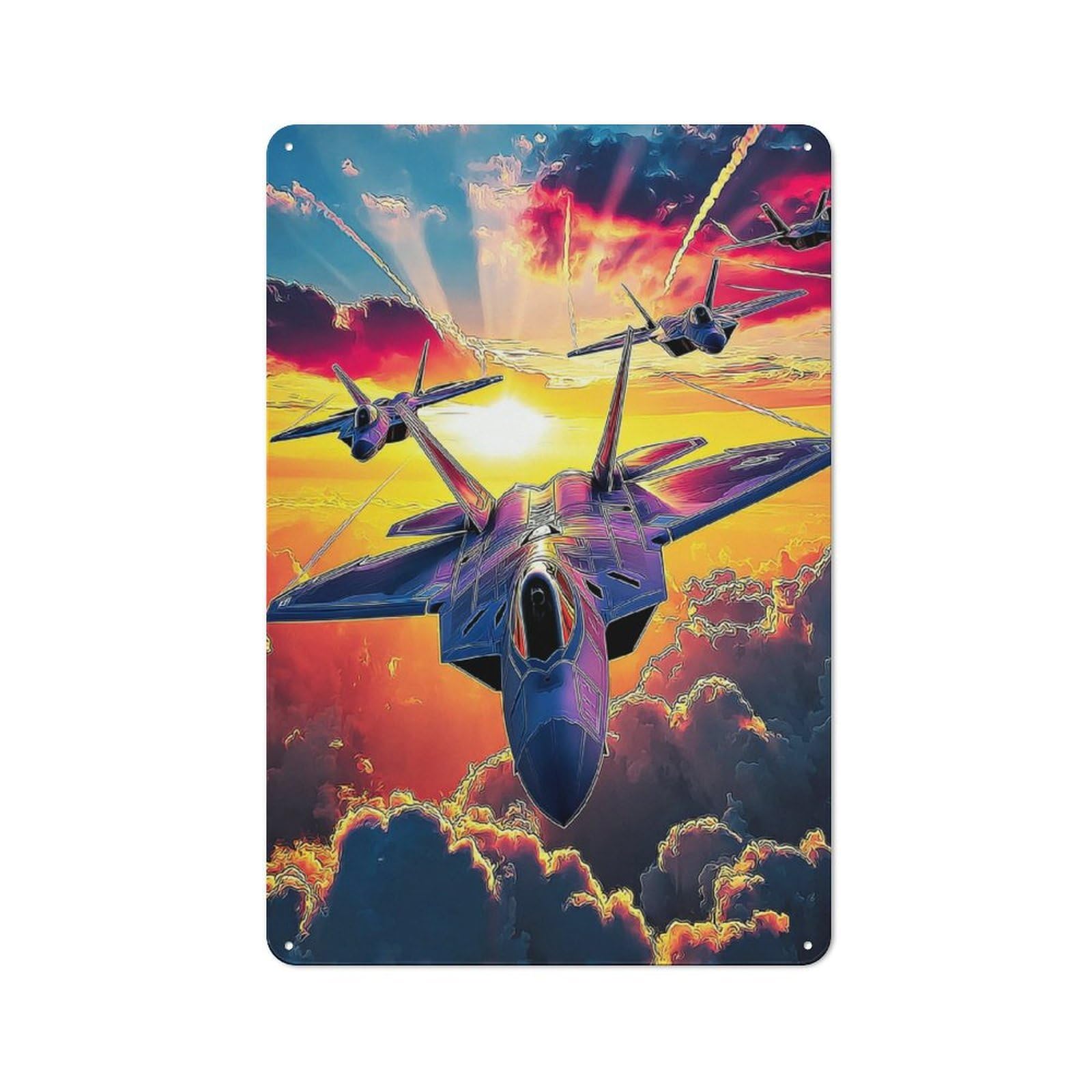Junmoney Jet Squadron Sunset Understated Decorative Metal Sign 30X20cm Featuring Study Room Decor For Workspace, Cafe, Shop Or Desk Area