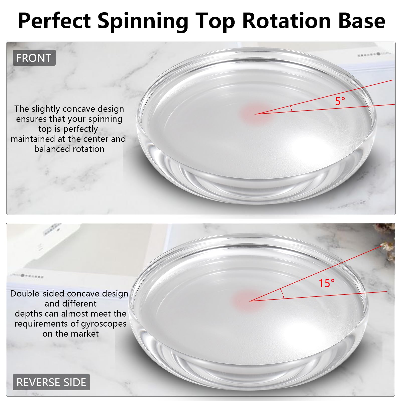 Base para peonza de Cristal K9, diseño cóncavo de Doble Cara, diámetro 120 mm, Grosor 14 mm, Lisa, de Baja fricción, Extender el Tiempo de rotación (L, Transparente)