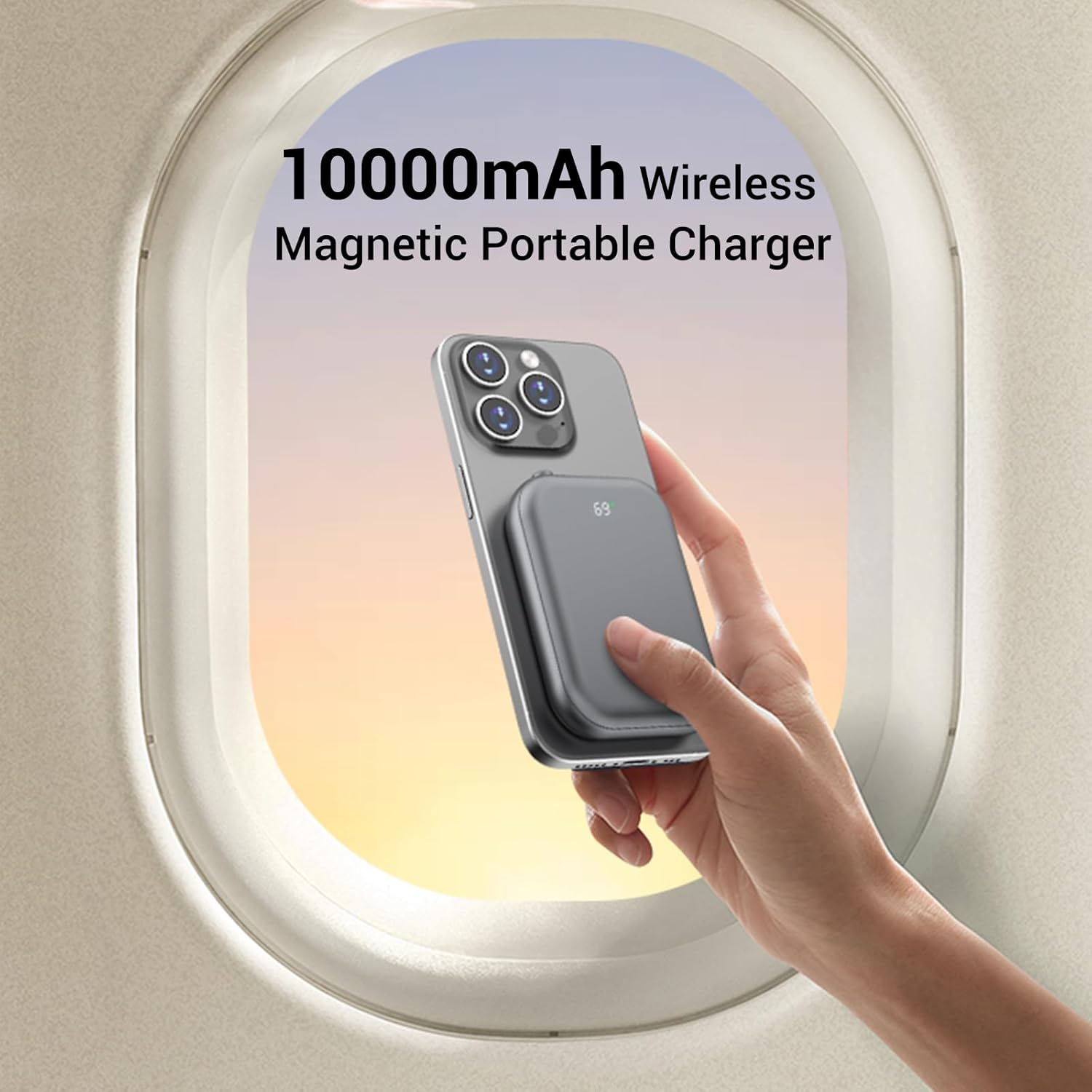 Magnetic Power Bank, Compact 10,000mAh Magnetic Wireless Portable Charger with 20W Max Fast Charging,for iPhone 16/15/14/13/12Series,AirPods,and More-Black