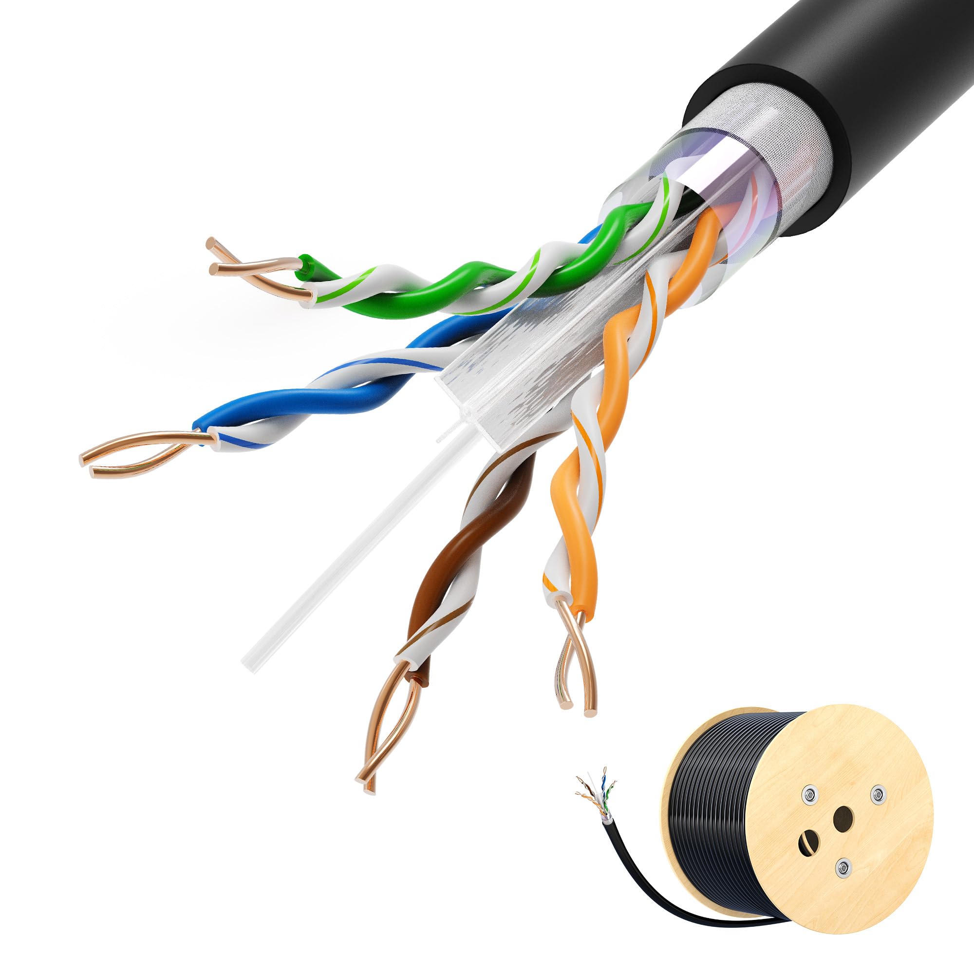 Cable Matters 10Gbps UV Resistant 23AWG Outdoor Cat6 Ethernet Cable – 500ft, Solid, Bare Copper, UTP 550MHz, Bulk Weatherproof Cable for PoE, IP Cameras