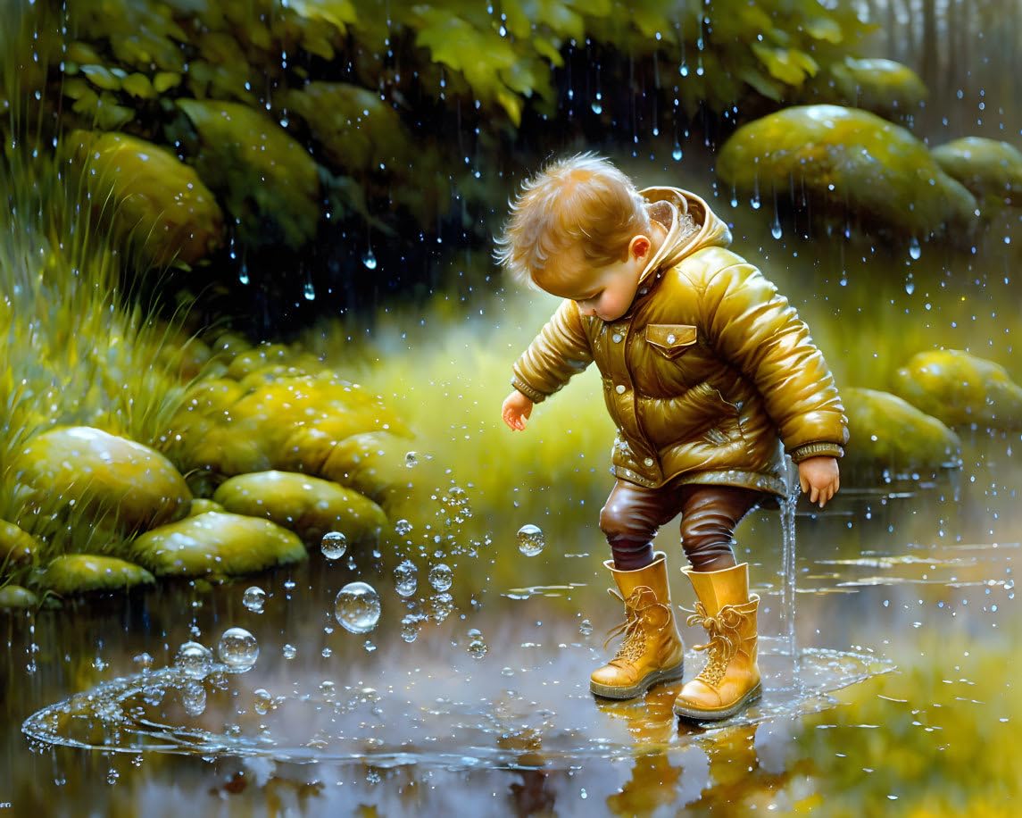 Toile enfant saute dans flaque d'eau Meechi impression haute qualité - 4
