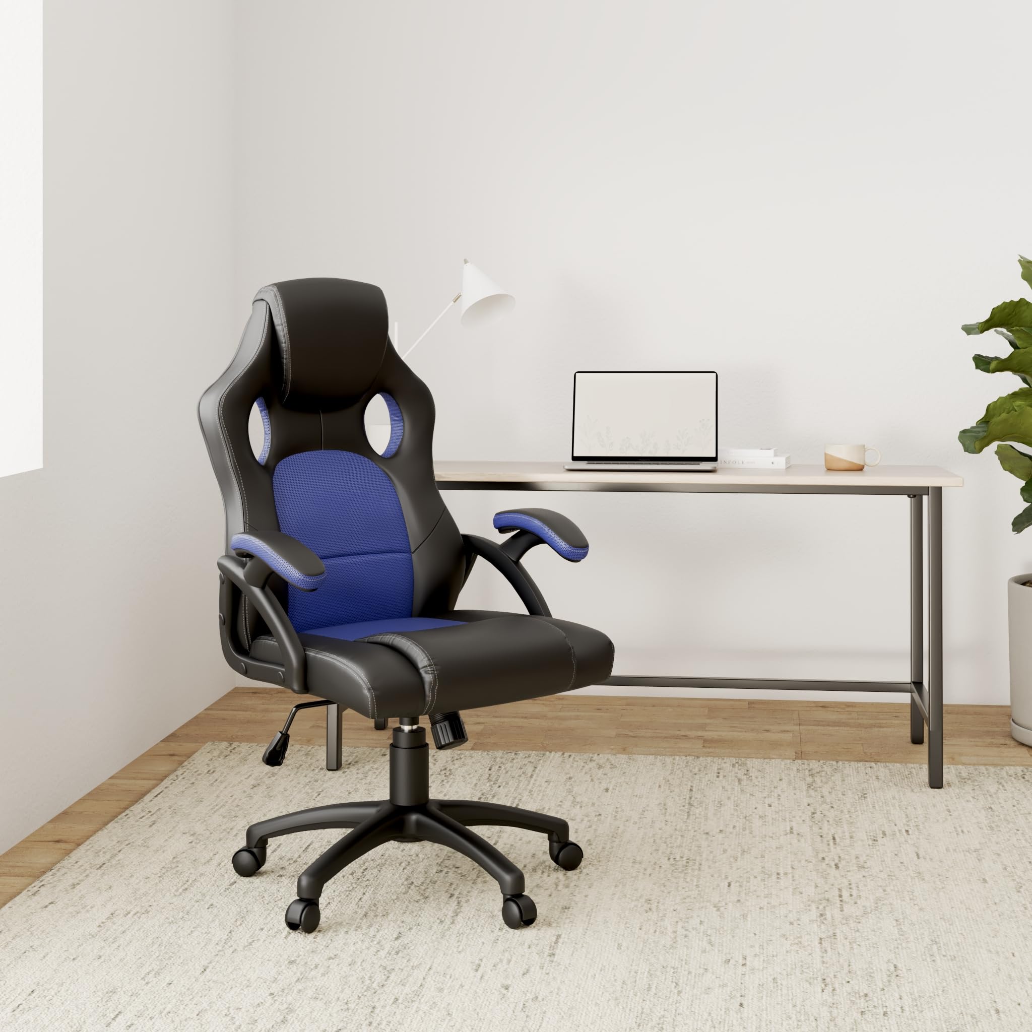 Juskys Chaise de Bureau Montreal Racing Chaise de Bureau Ergonomique réglable en Hauteur et rembourrée Chaise pivotante Chargeable 120 kg Chaise de Jeu PC (Bleu) (52D x 47W x 111H cm)