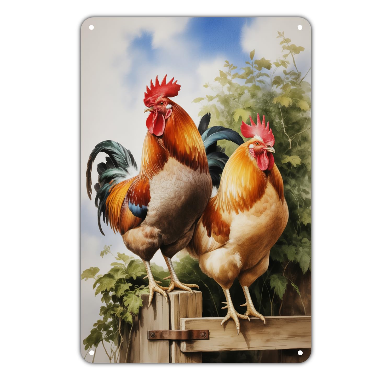 Rooster Chicken Farm Animal Tin Sign Vintage Farmhouse Rooster Metal Sign Print Aesthetic Metal Tin Sign 8X12 Inch