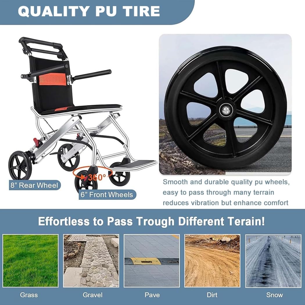Sillas De Ruedas Plegables Ligeras, Multiusos Portátiles Sillas Ruedas, Silla con Ruedas con Freno De Mano, Reposapiés Y Apoyabrazos