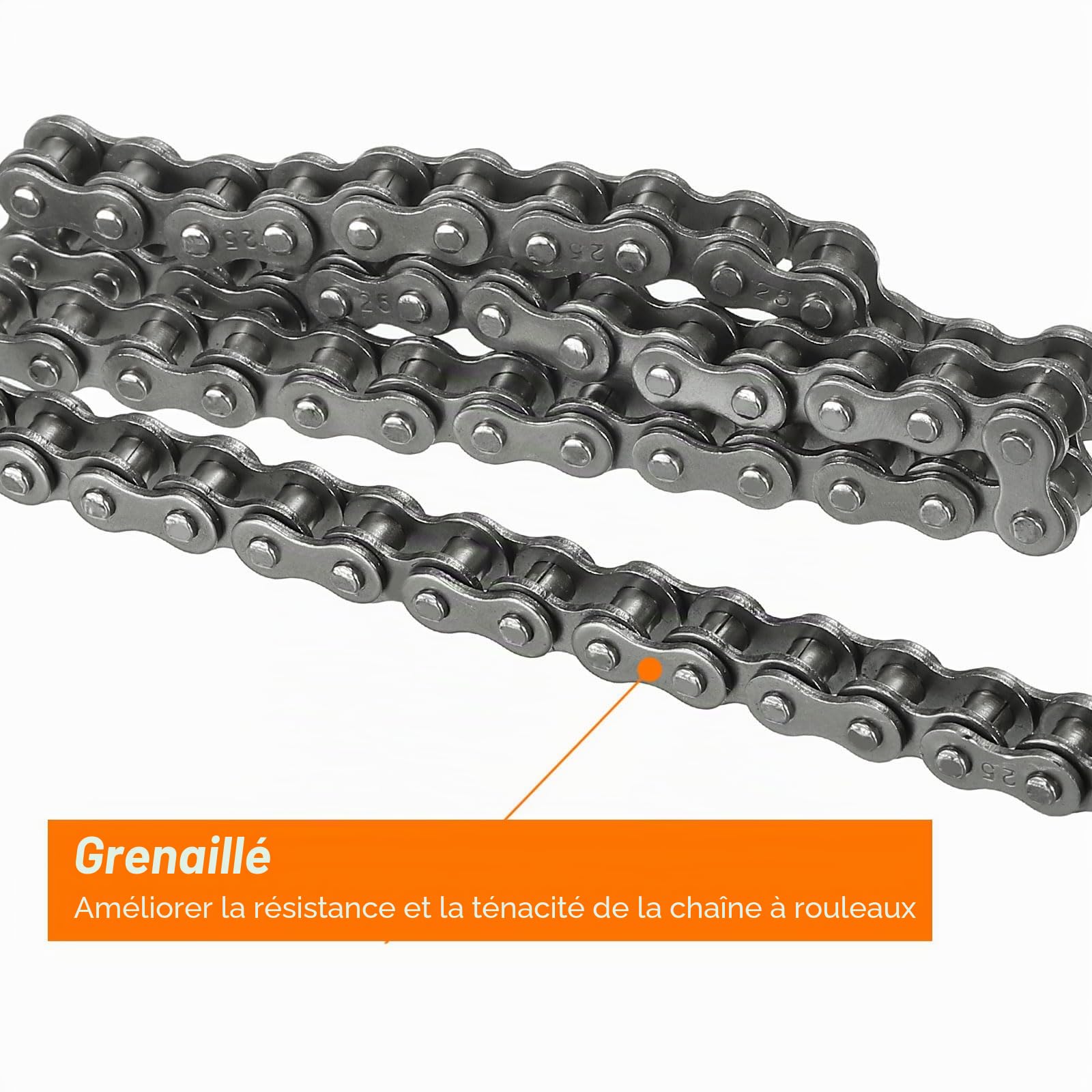 QUARKZMAN #25/04C-1 Chaîne à Rouleaux de 10 Pieds avec Pas de 1/4" en Acier au Carbone et 2 Maillons de Jonction Gratuits pour Mini Motos, Motos, 480 Maillons