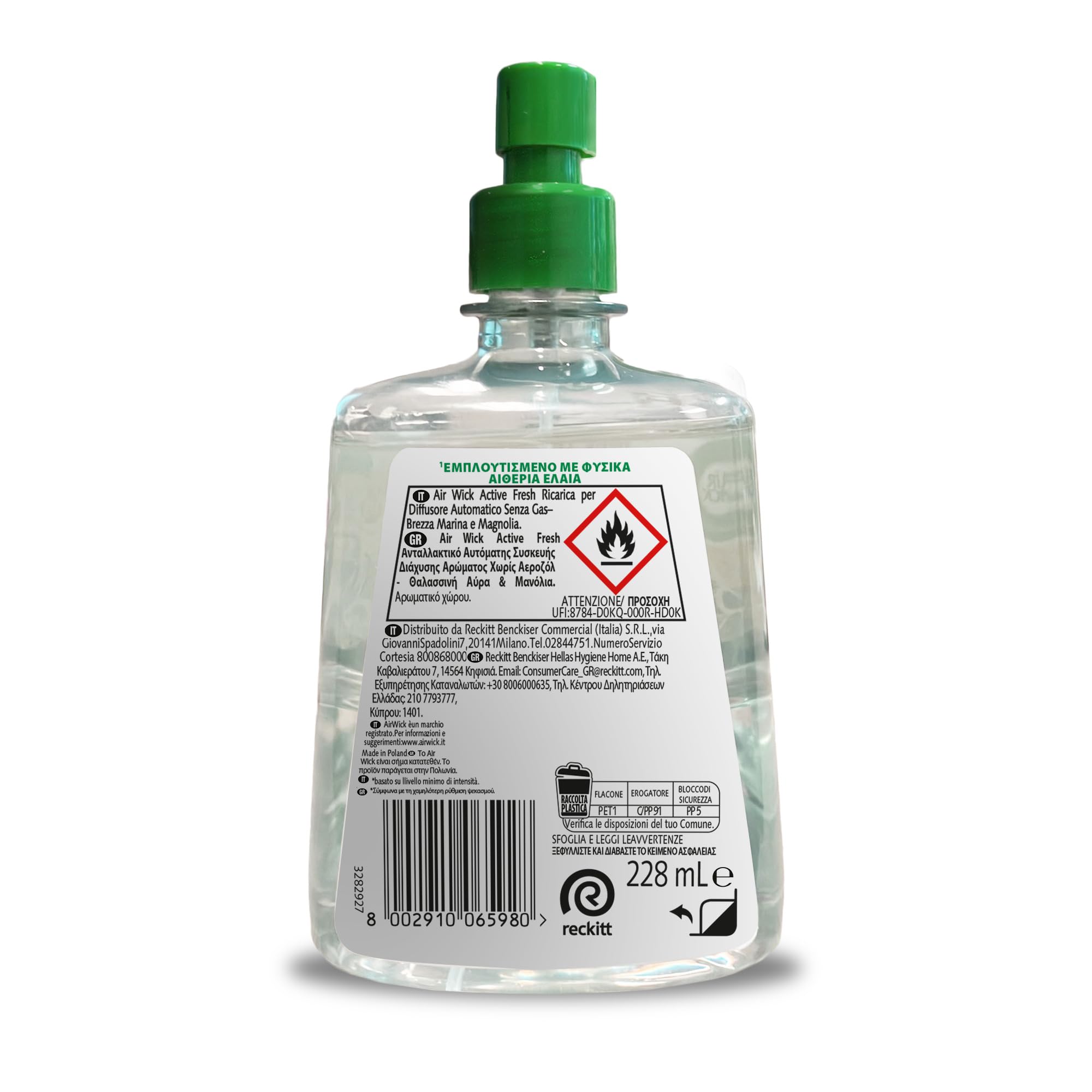 Air Wick Active FreshDeodorante per Ambienti, Ricarica per Diffusore Spray Automatico senza Gas alla fragranza Brezza Oceanica e Sale Marino, 228 ml (Confezione da 1)