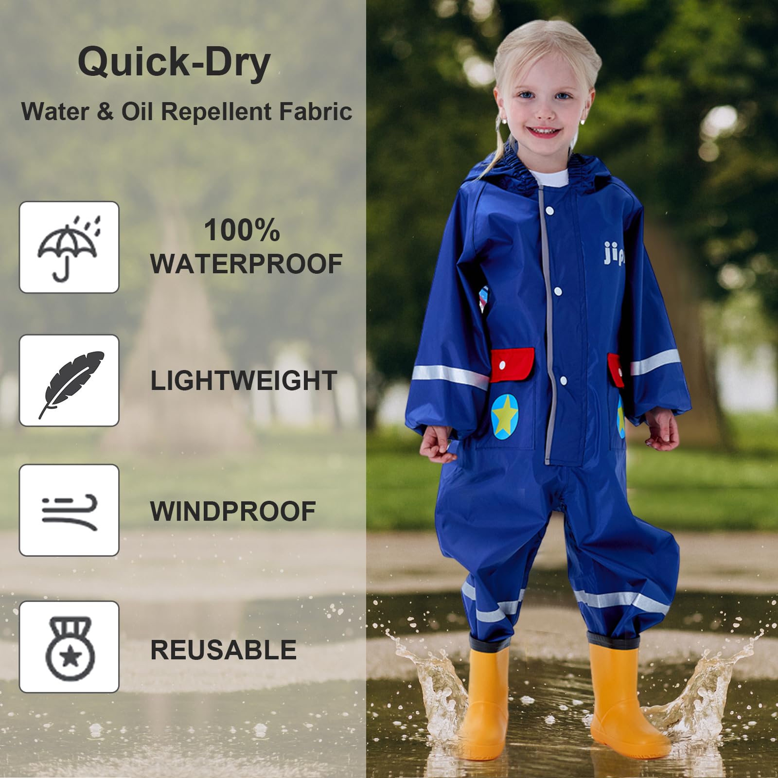 Traje de Lluvia Niños Niñas Chubasquero de Una Pieza Niños Mono Impermeable Lindo Dibujo Poncho de Lluvia Ligero Traje de Barro Unisex Ropa de Lluvia 1-10 Años