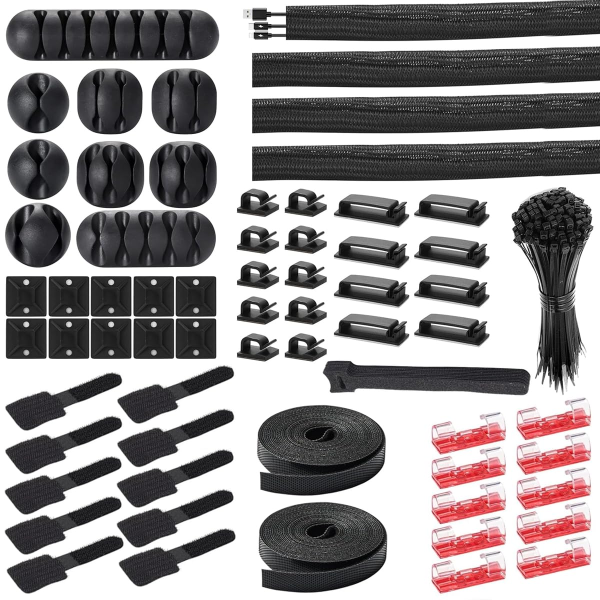 HASTHIP® 173 Pcs Cable Management Organizer Kit with 4 Split Cable Sleeve, 47 Self Adhesive Cable Clips Holder, 10 Cable Ties, 10 Adhesive Wall Cable Tie, 100 Fasten Cable Ties, 2 x Roll Cable Ties (B0D47DF2XX) Amazon Price History, Amazon Price Tracker