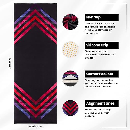 Miniatura 3 de Toalla de yoga de goteo  Toalla antideslizante para esterilla de yoga caliente con bolsillos en las esquinas, agarre antideslizante y líneas de