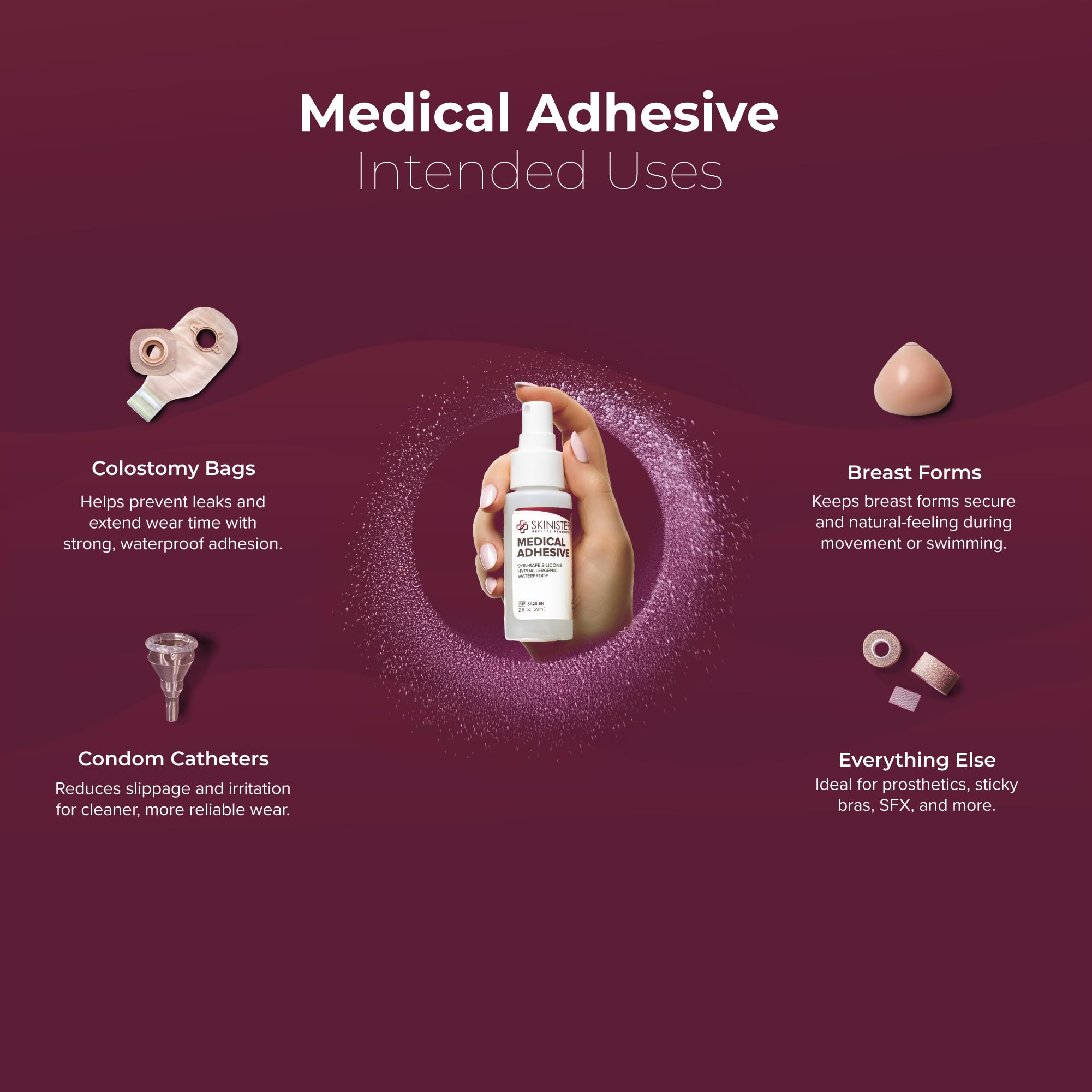 Skinister Medical Adhesive and Remover Combo Pack - Waterproof Silicone Skin Glue for Ostomy Bags, Breast Form, Prosthetics, Condom Catheters (4oz + 4oz)