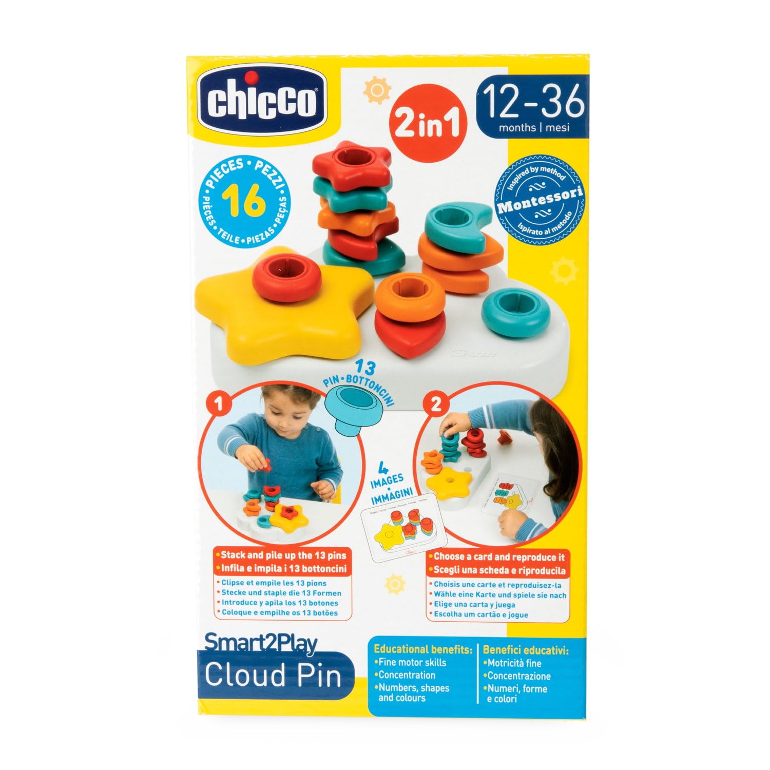 Chicco Gioco Nuvola2in1, Gioco a Incastri Seguendo Colori e Forme, per Imparare a Contare, Gioco Bambini, 12-36 Mesi