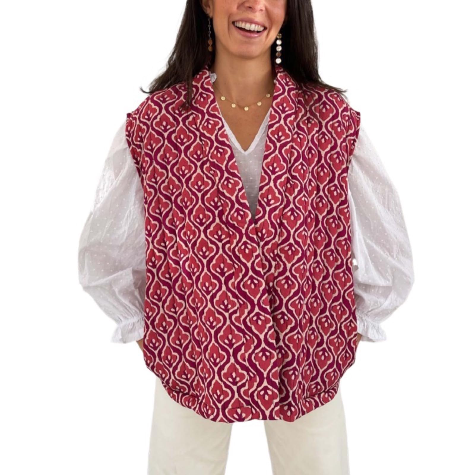 Women Floral Puffer Vest Vintage Cropped Quilted Lightweight Sleeveless Jacket Y2k Open Front Colorful Outerwear