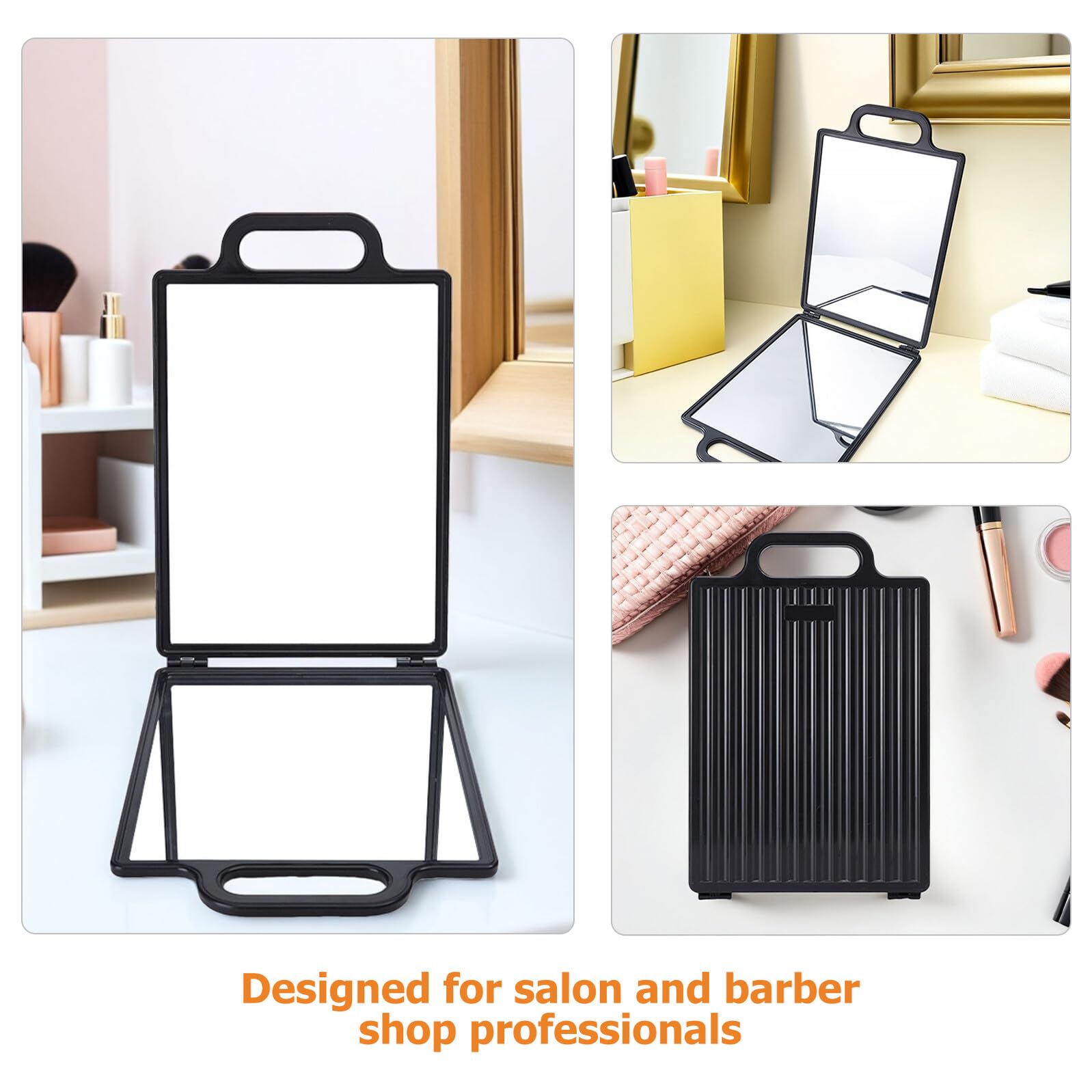 Specchio Pieghevole Bifacciale 35X23 CM in Vetro Antigraffio con Doppio Manico Specchio da Trucco Portatile e da Parete per Parrucchiere e Salone Sospensione Stabile per Styling
