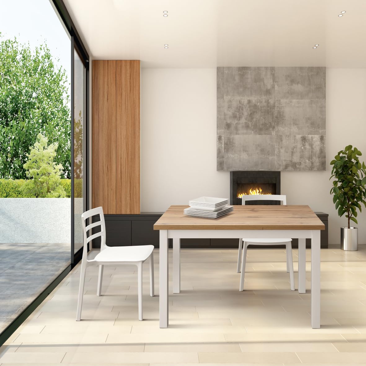 PAZZO DESIGN Table Extensible Tommaso, Chêne Rustique, Base Blanche, Mélamine, 110 x 70 x 76,5 - id_1957