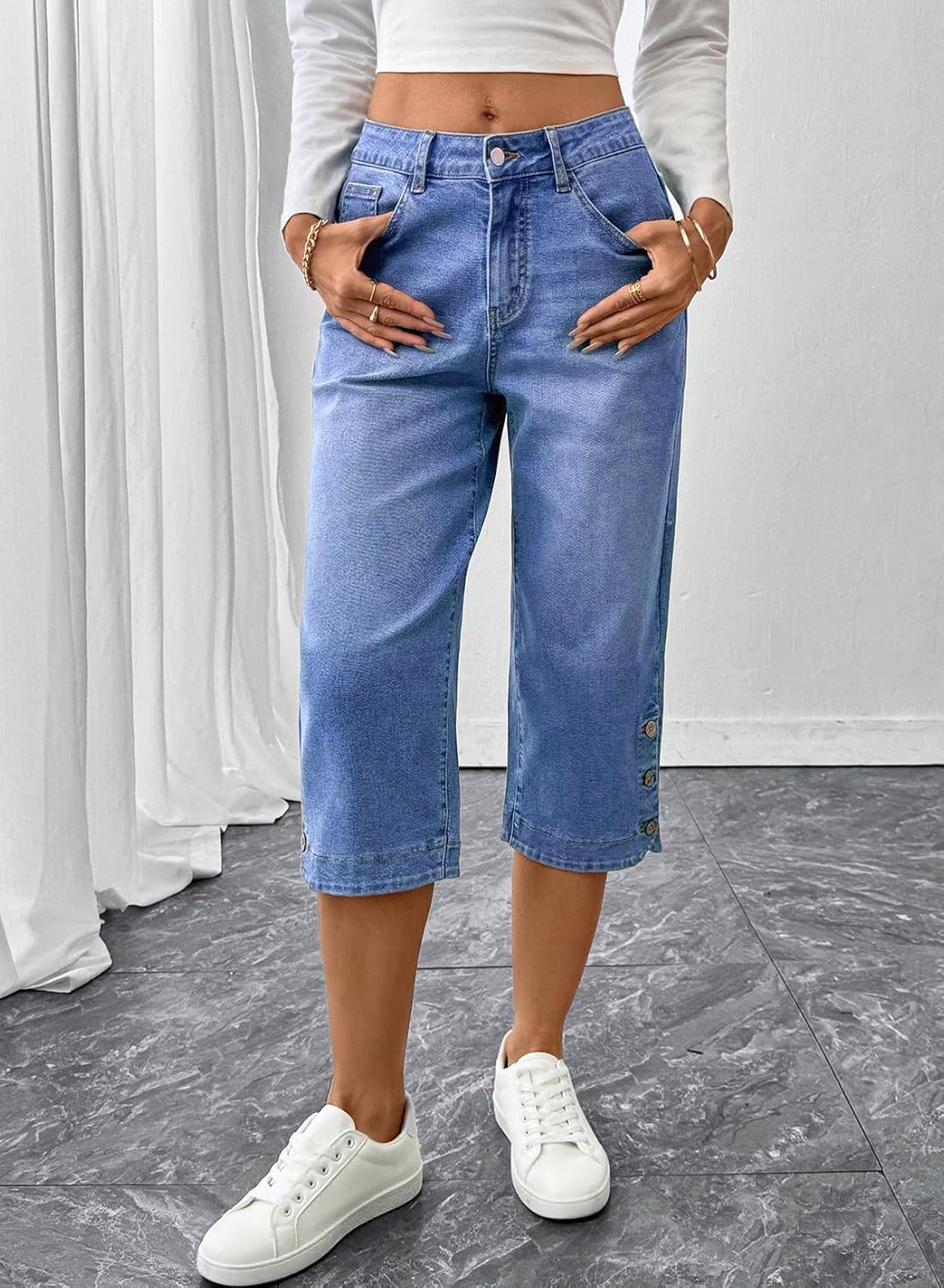 SHEWIN Women Stretch Wide Leg Jeans Ankle Capri Comfort Jean 2026 - Image 2