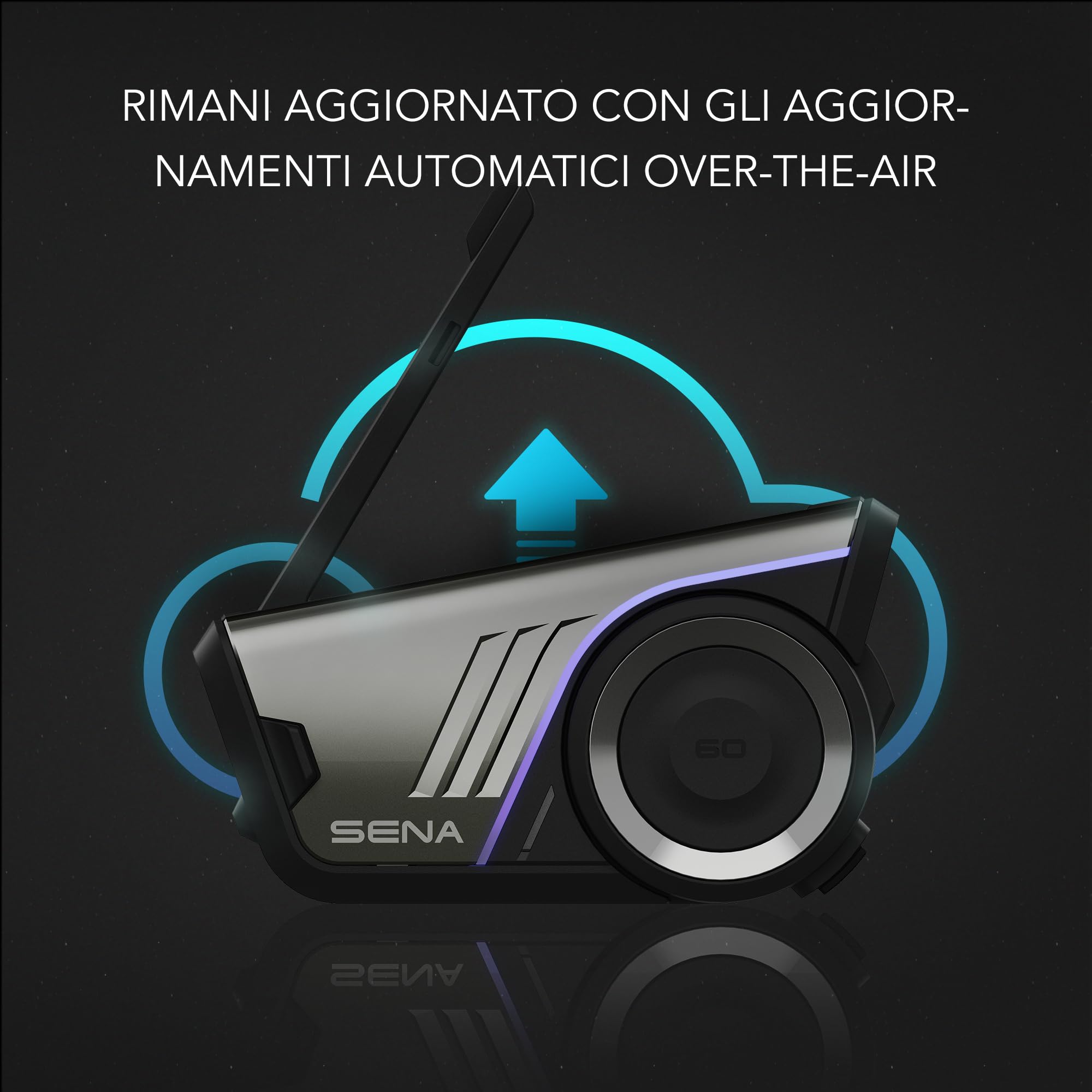 Sena 60S Sistema di Comunicazione per Moto, Mesh 3.0 & WAVE Intercom, Bluetooth, Impermeabile IPX7, Batteria da 24 ore, Portata 2 km, SOUND di Harman Kardon 2a generazione per Casco