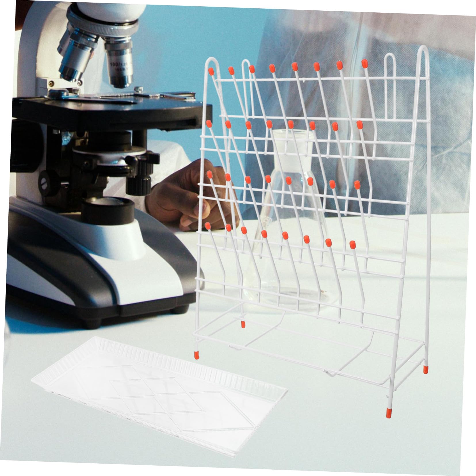 Gradilla Para Secar Tubos De Laboratorio De 32 Ranuras, Rejilla De Drenaje De Hierro Revestimiento Plástico, Escurridor Compacto Para Frascos y Tubos De Ensayo, Adecuado Para Uso Laboratorio