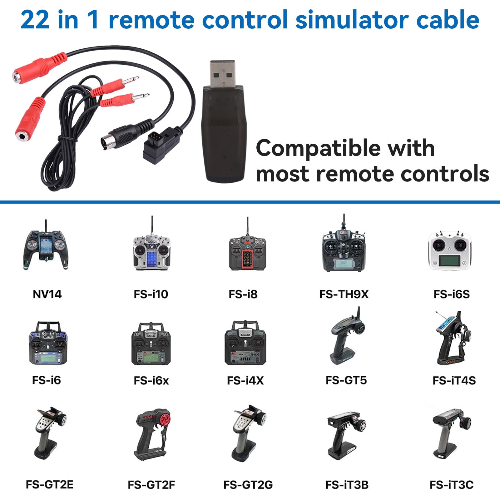 Cable Simulador RC 22 en 1, Simulador de Vuelo USB de Avión RC con Cables Juego de Dispositivos de Entrenamiento de Modelo de Vuelo para Realflight G7/ G6/ G5 Phoenix 4 E2HG
