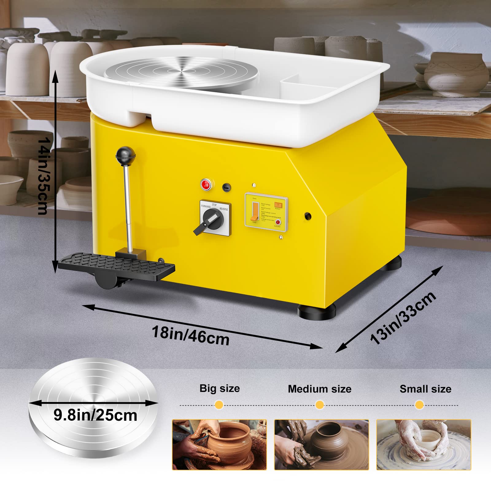 Torno Ceramica,VAYOTOY Torno Alfarero Eléctrico,25CM Rueda de Alfarero que forma la Máquina 350W Bricolaje Eléctrico Herramienta de Arcilla con Pedal y Lavabo Desmontable Para el Trabajo
