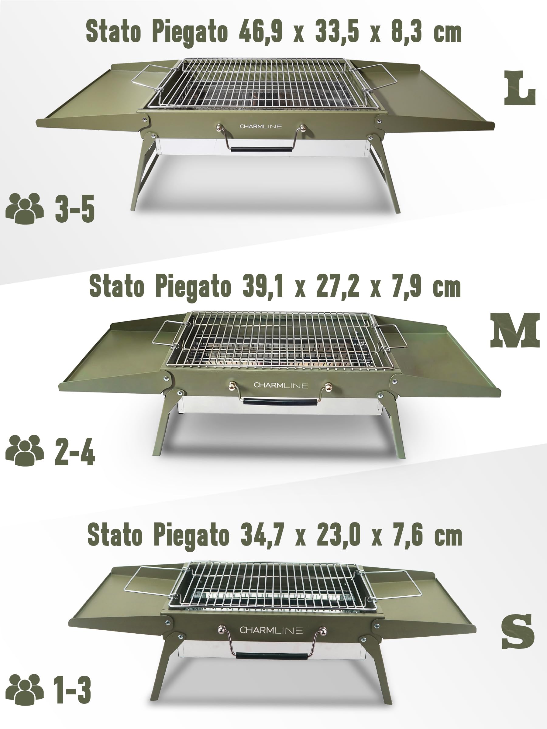 Charmline Griglia a Carbone Portatile Pieghevole 34x23 cm, BBQ Compatta per Campeggio Picnic Giardino