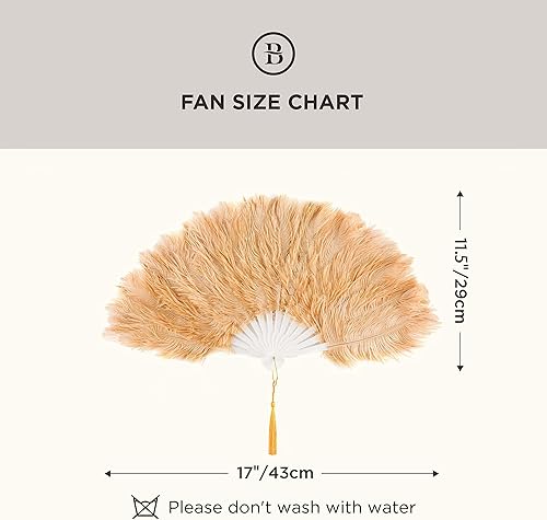 Miniatura 7 de BABEYOND Abanico de mano plegable vintage de los años 20 con plumas de avestruz, accesorios para disfraz de Halloween, espectáculo de baile, fiesta