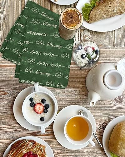 Miniatura 4 de Kitchen Towel 2 Packs Cotton Waffle Weave, Lines Shamrock St. Patrick's Day Green 16 x 24 Inch Absorbent Quick Drying Dish Towels Clothes for