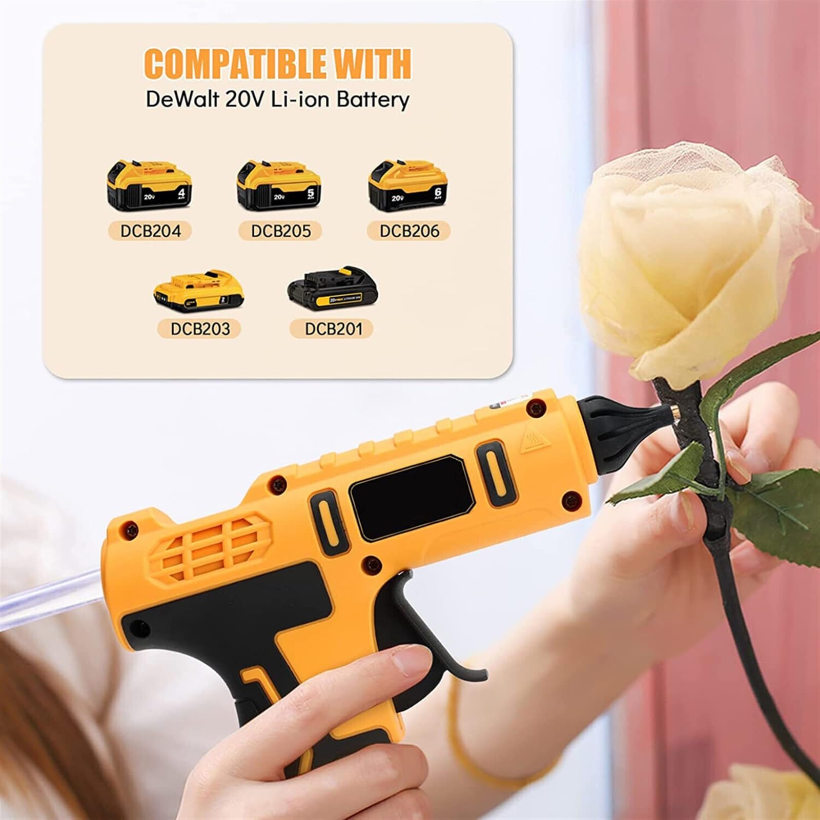 Pistola de pegamento caliente eléctrica Pistola de calor inalámbrica Batería Pistola de silicona caliente Herramienta manual de bricolaje Compatible con De-walt Con 12 adhesivos termofusibles Sin bate