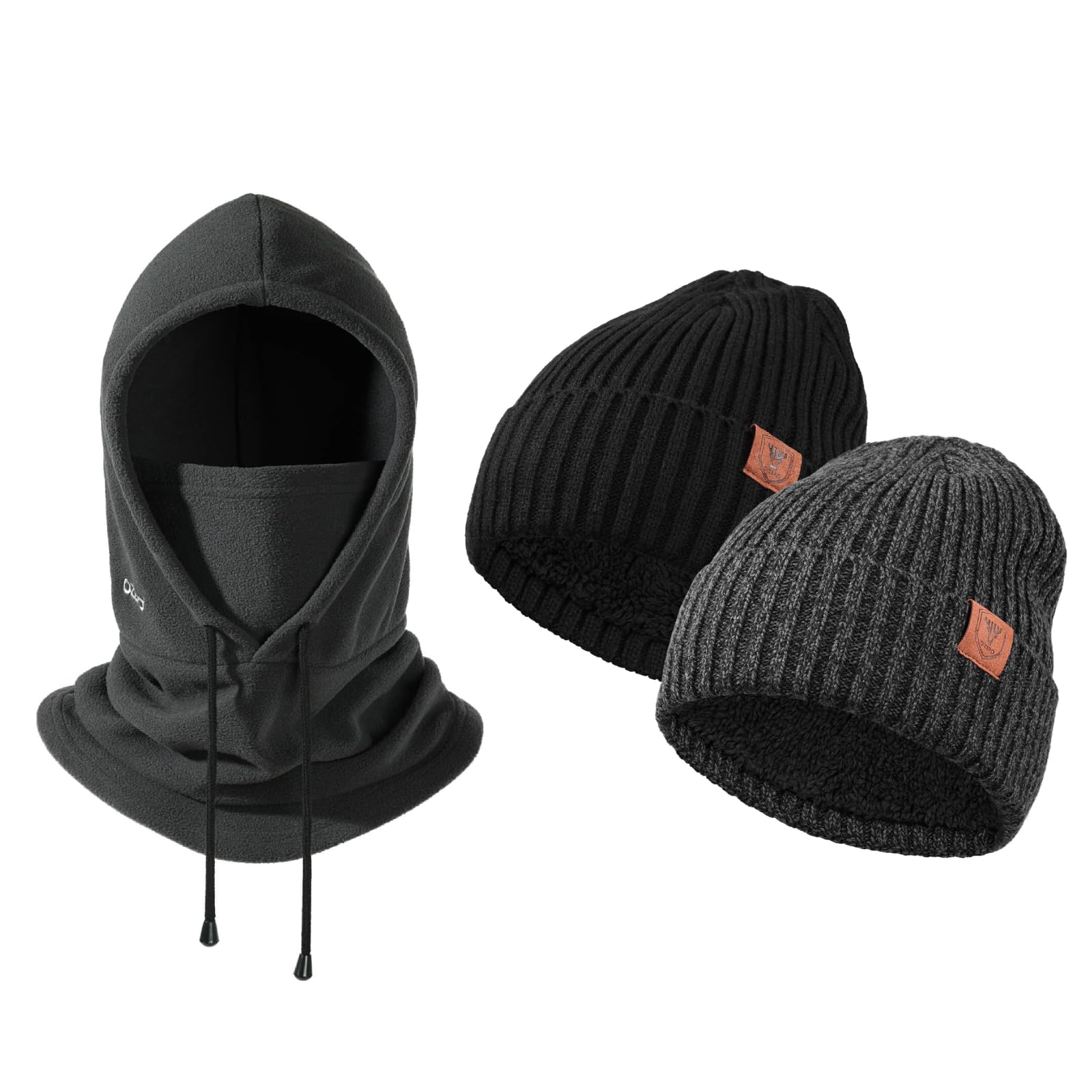 OZERO Winter Balaclava Hat Convertible Balaclava Ski Mask 2 Pcs Knit Beanie Winter Hat for Men and Women