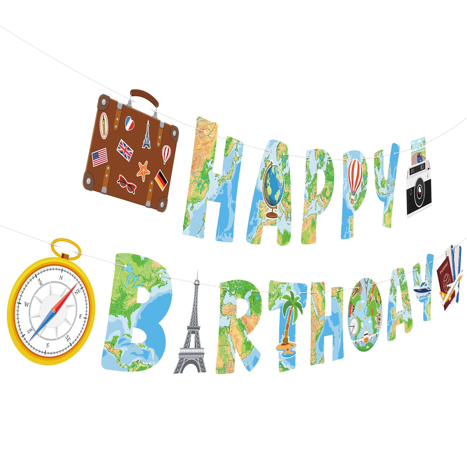 Travel Party Banner Happy Birthday Banner Let The Adventure Begin Bon Voyage Birthday Party Banner Garland for Farewell Birthday Party Decorations Travel Party Supplies