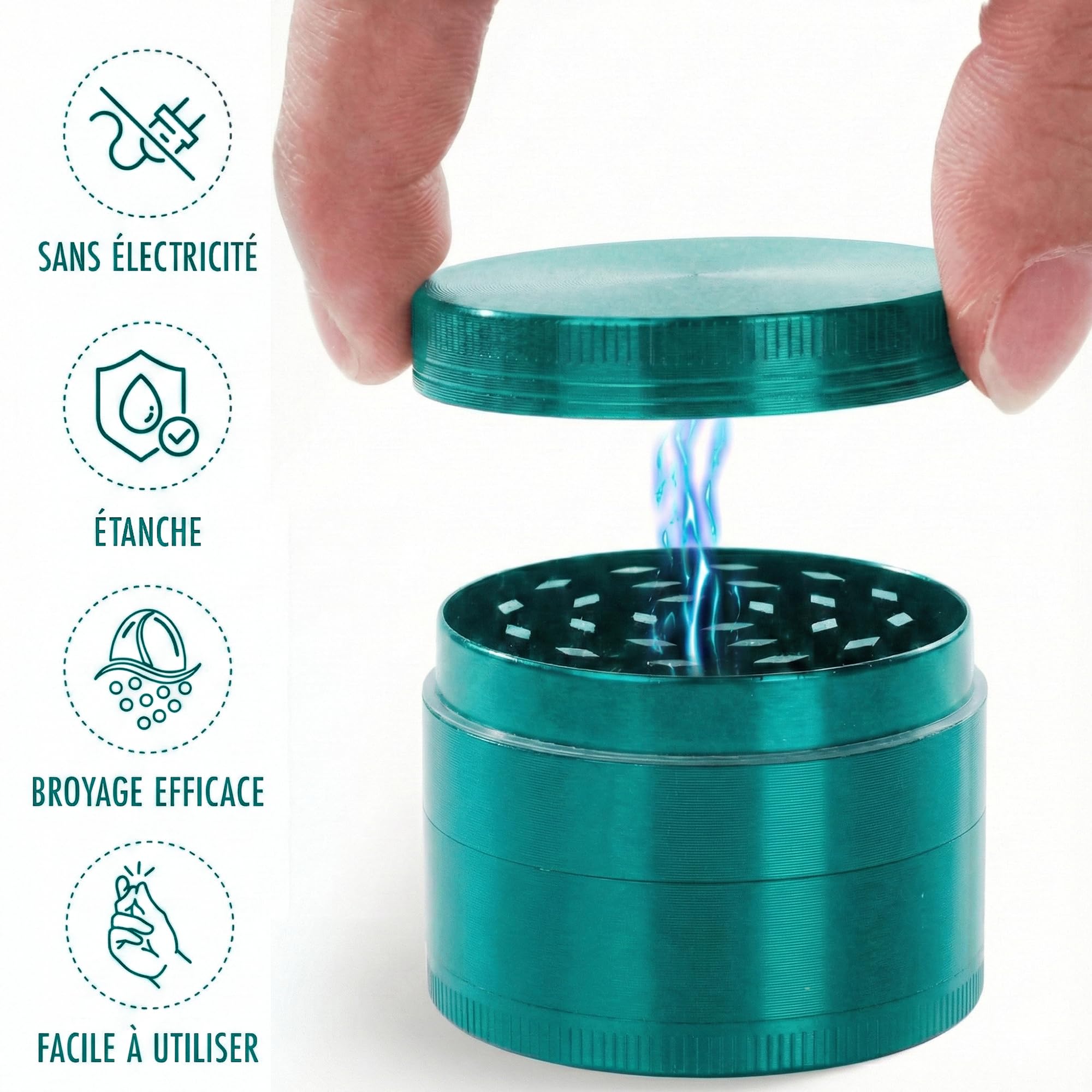 Grinder - Grinder Herbe/Epices [ Marque Française] Effriteuse - Broyeur Grain - Moulin à Èpices - 50x40mm - Compact & Résistant en Alliage de Zinc (VERT)