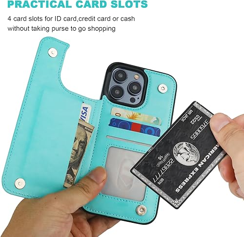 Miniatura 4 de Funda tipo cartera compatible con iPhone 15 Pro Max con soporte para tarjetas, funda de piel sintética con ranuras para tarjetas, doble cierre