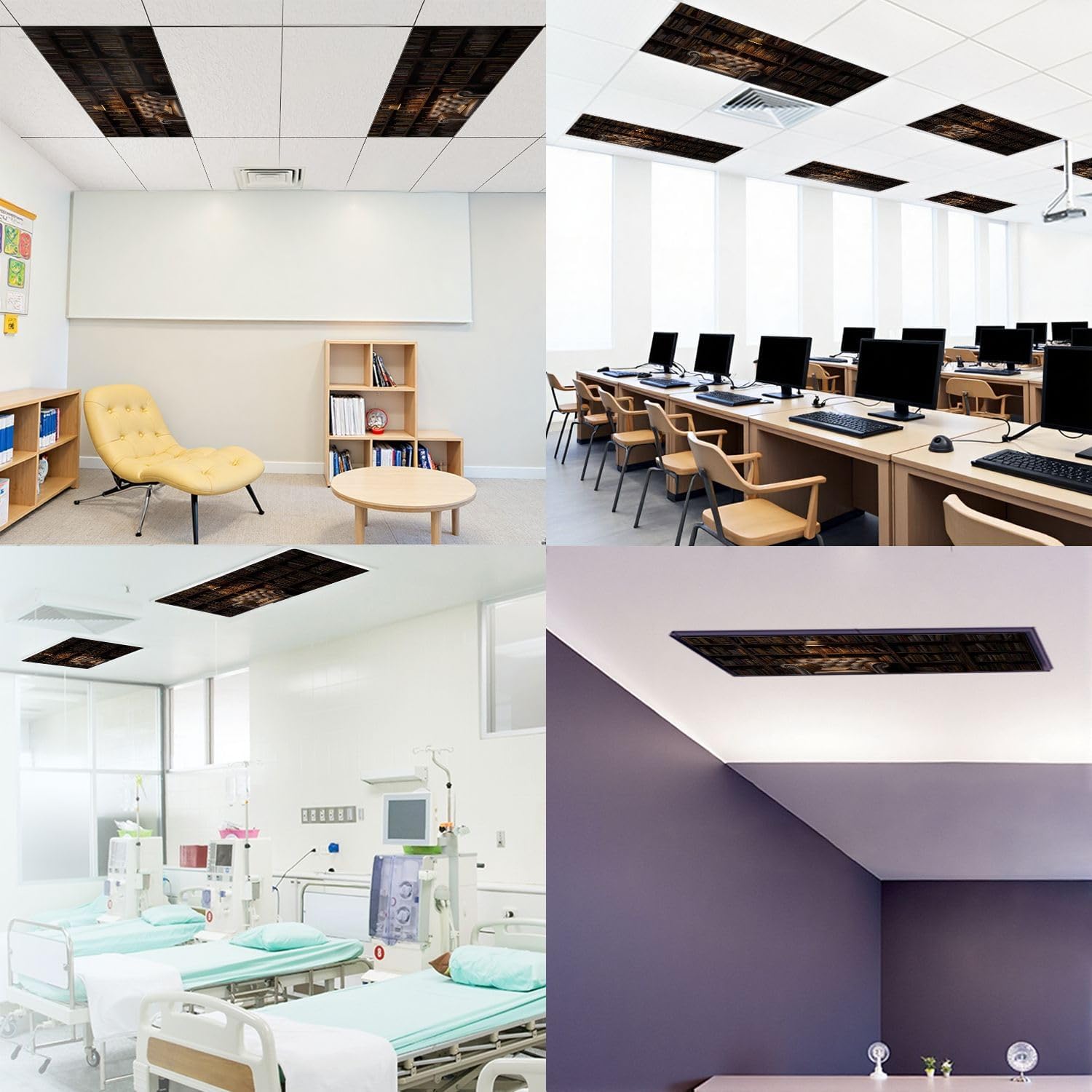 Fluorescent Light Covers for Ceiling Lights Reading Room Old Library House Vintage Style Leather Armchair Easy to Install Magnetic Light Filter for Classroom Office Hospitals School Home Decor
