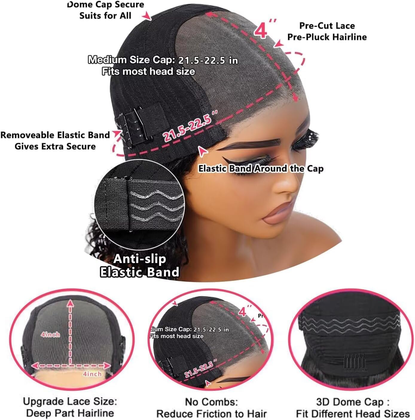 Human Hair Wigs for Black Women Yaki Straight Wear and Go Glueless Wig Pre Cut 4x4 HD Lace Front Wig 180% Density 18 inch - Image 4